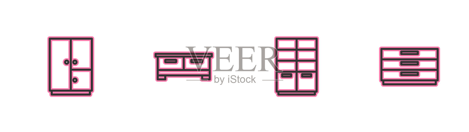 Set line衣柜衣柜抽屉和图标图标素材
