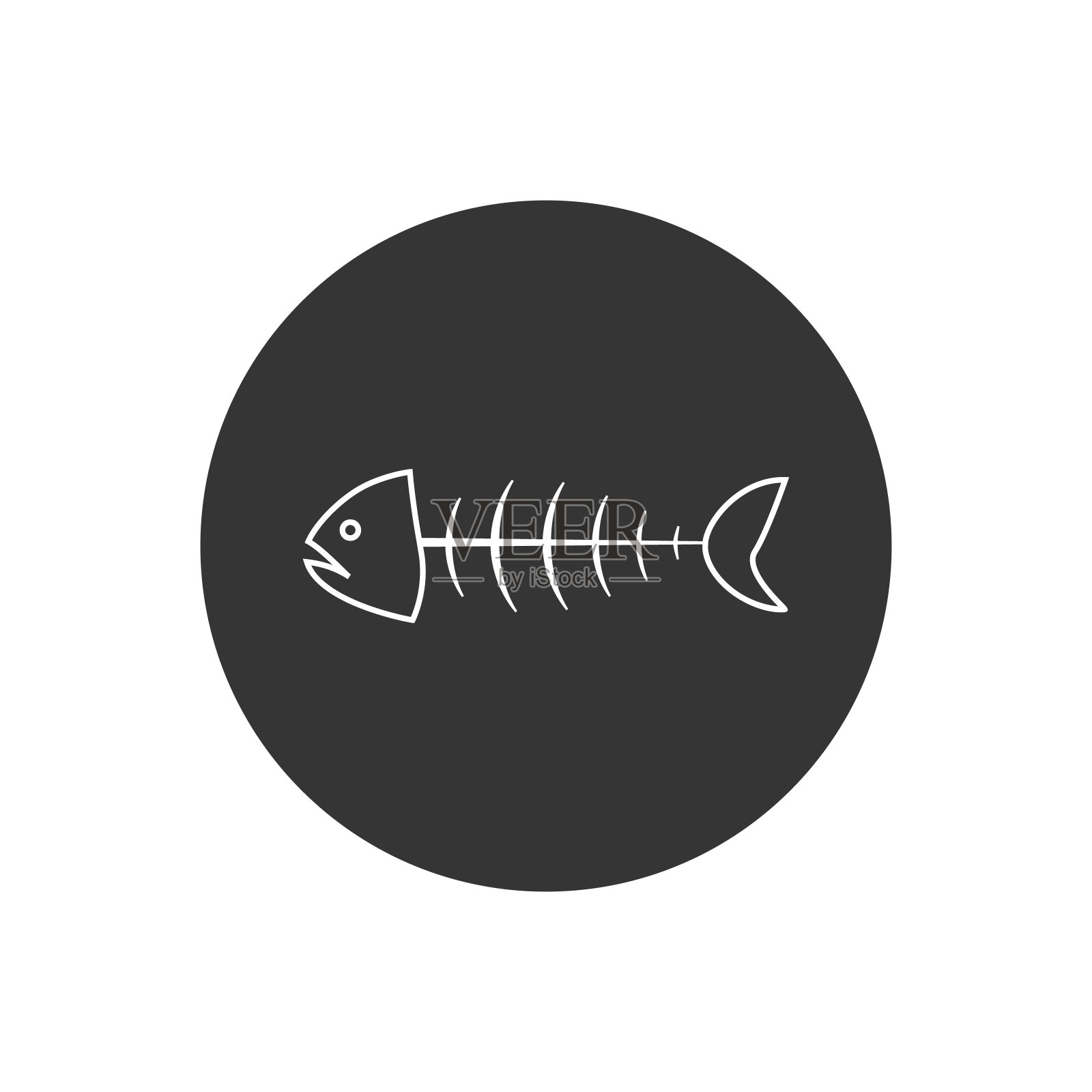 鱼骨线白色图标在平面风格。向量图标素材