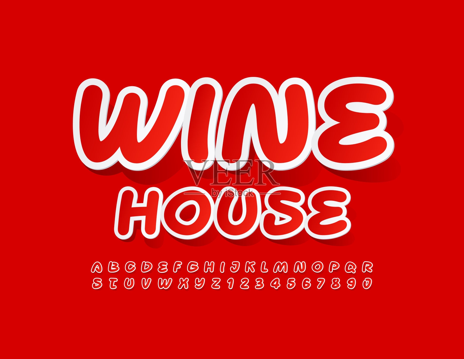 向量红色会徽酒屋。贴纸一组字母和数字插画图片素材