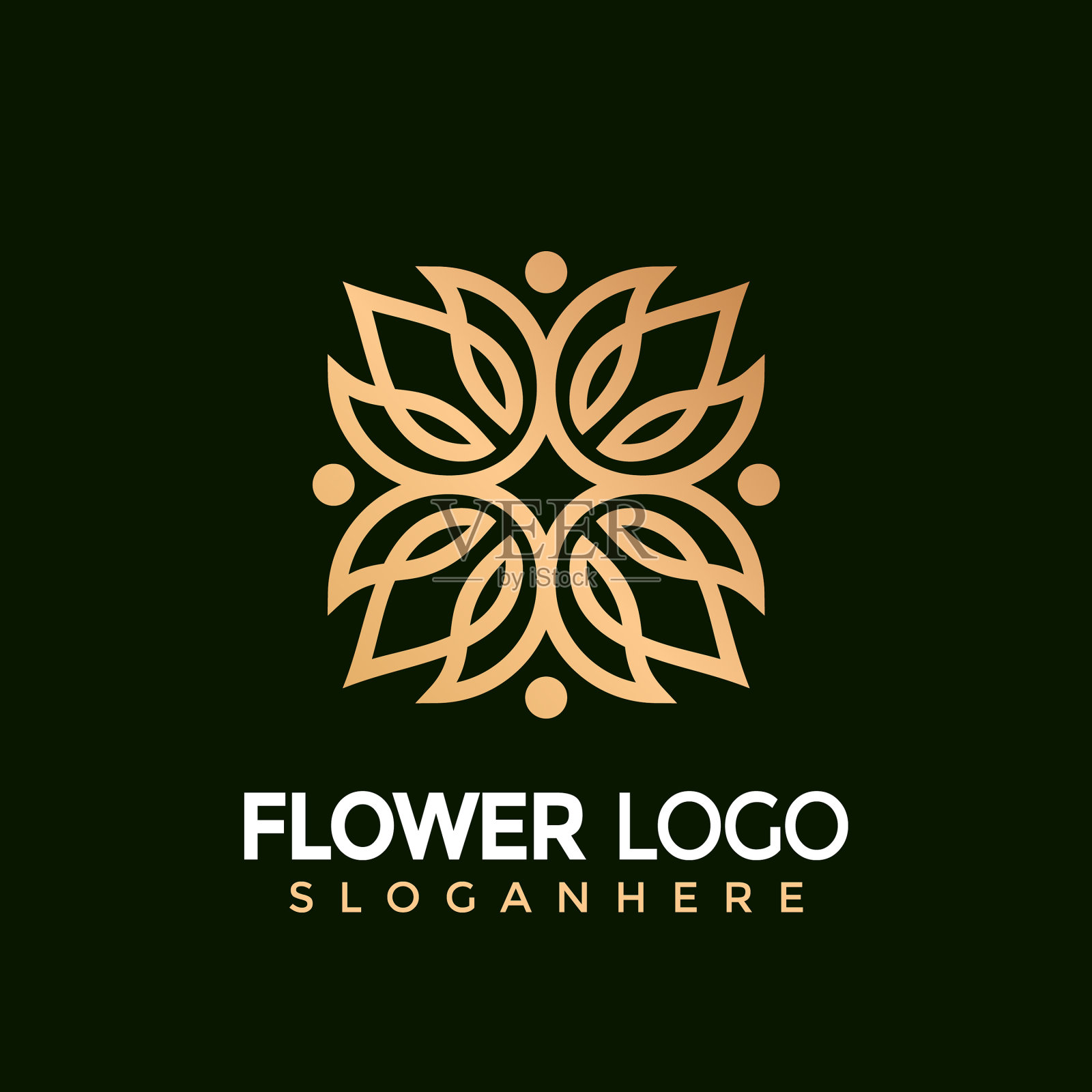 极简优雅的花卉标志金色曼荼罗插画图片素材