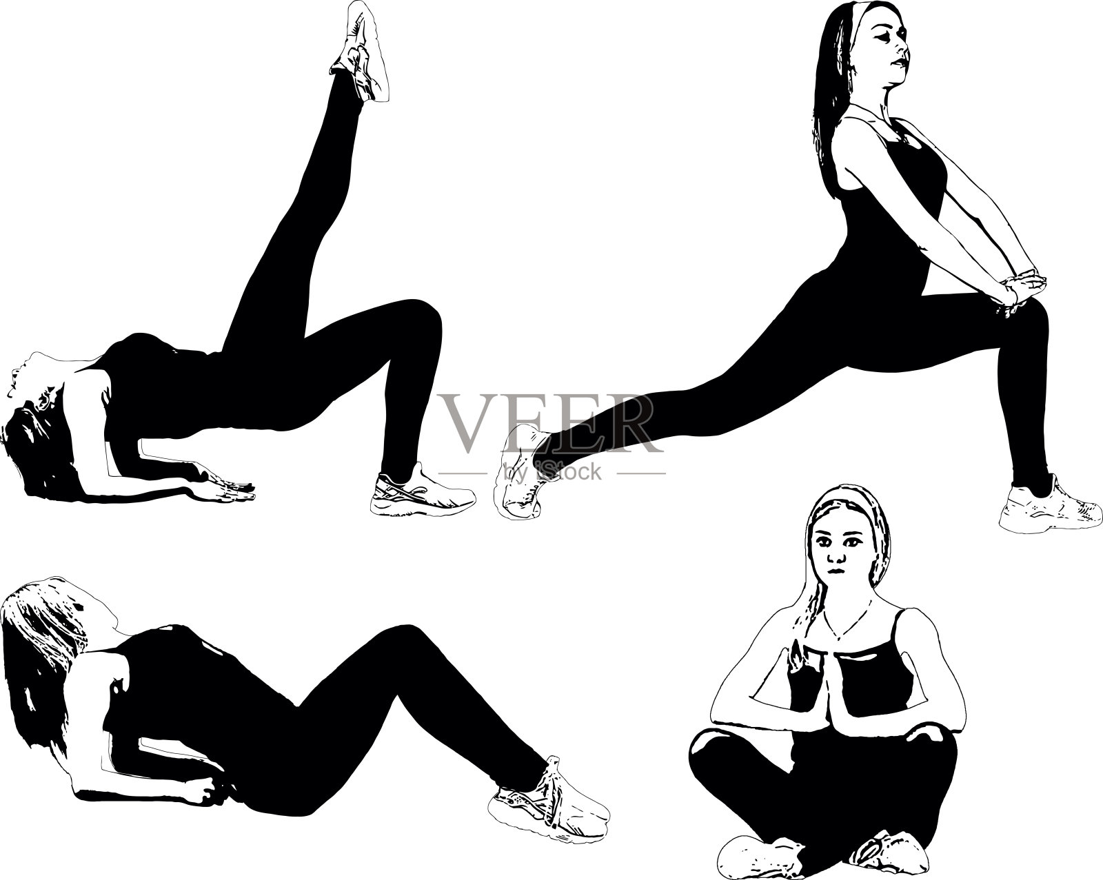 运动,苗条的女孩做运动来伸展肌肉插画图片素材