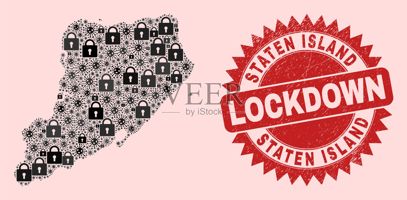 斯塔顿岛地图组成与锁插画图片素材