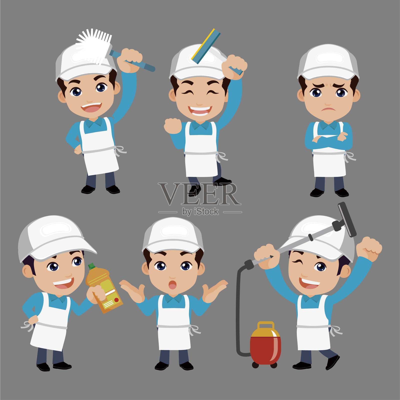 不同姿势的清洁器插画图片素材