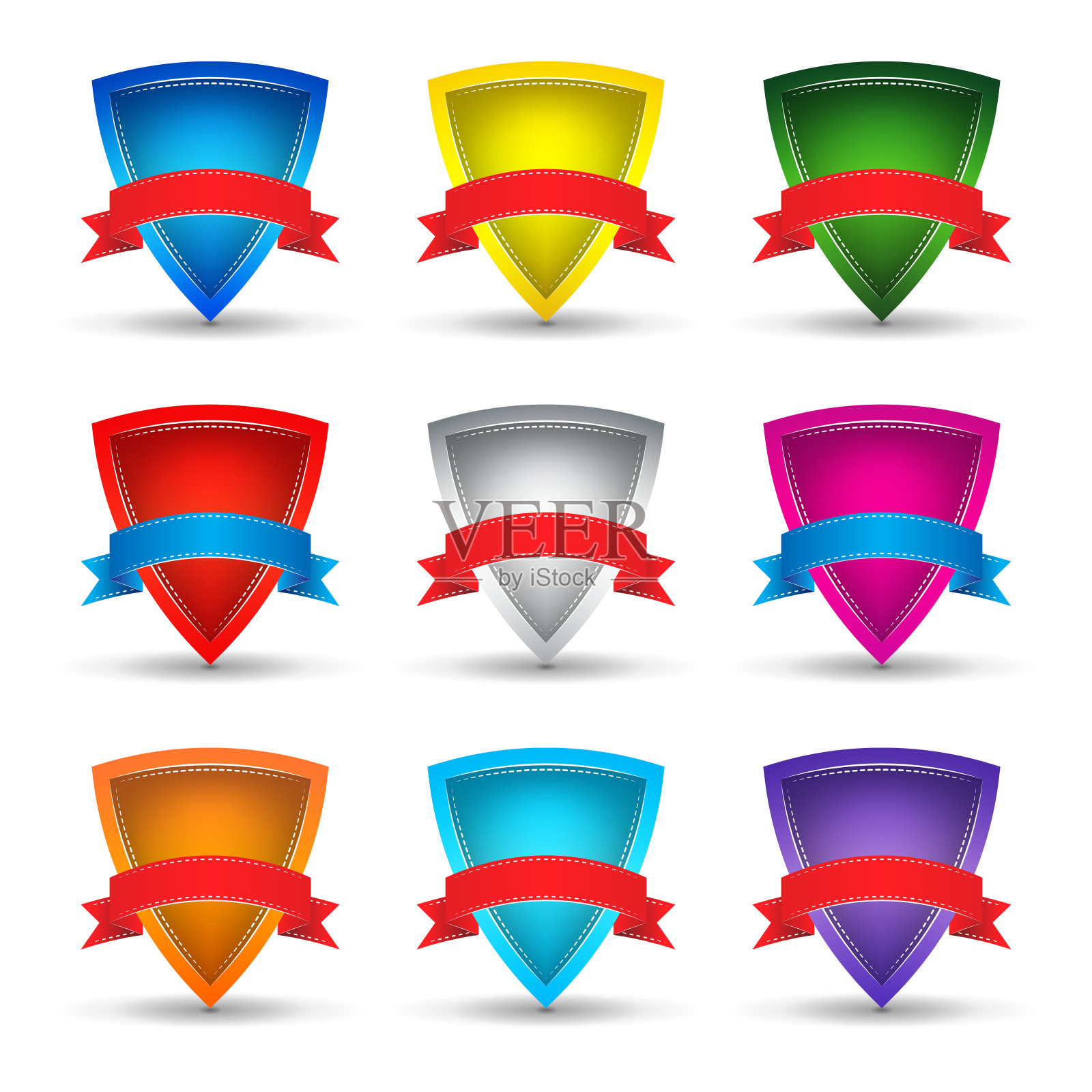 彩色盾牌的集合与丝带在一个白色的背面设计元素图片
