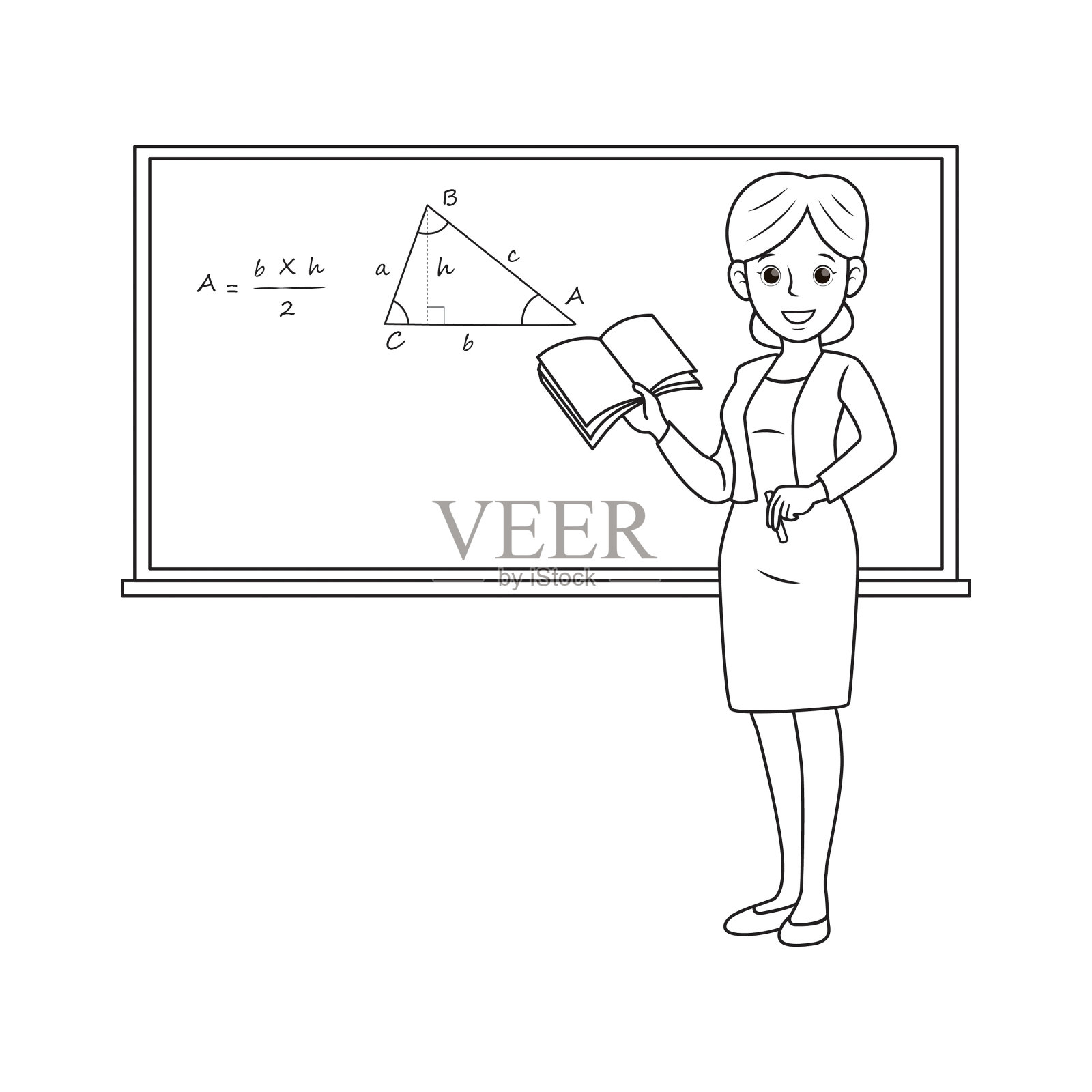 矢量插图的教师孤立在白色的背景。工作和职业概念。卡通人物。教育和学校的孩子涂色页,打印,活动,工作表,抽认卡。插画图片素材