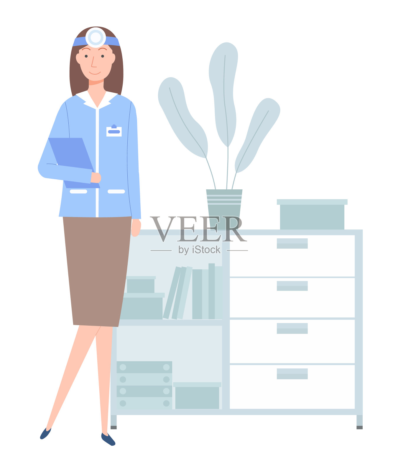 耳鼻喉科专家与剪贴板。医生,医生,女人的肖像。在医院工作的女孩插画图片素材