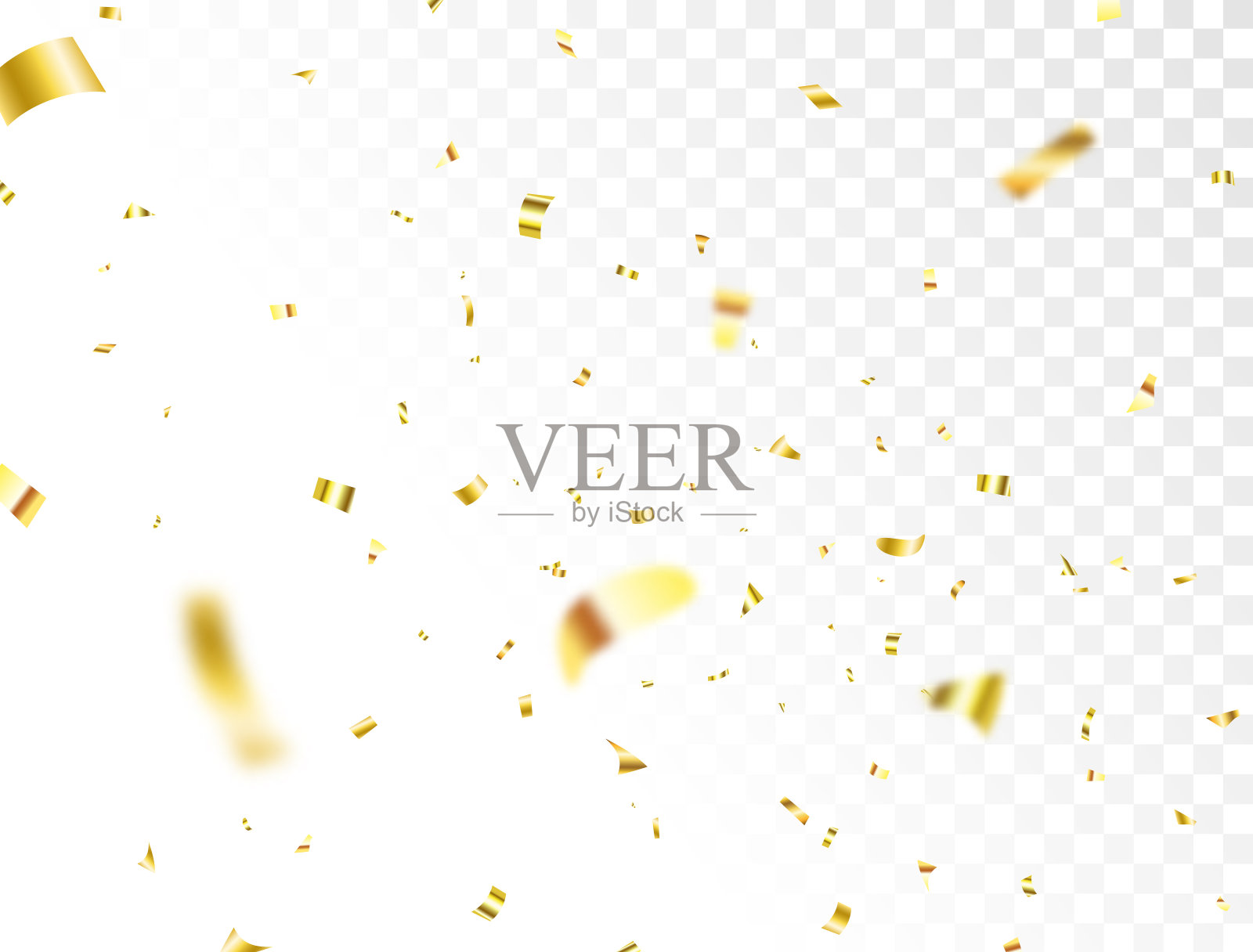 金色的五彩纸屑背景。庆祝活动卡。闪闪发光的下降。周年聚会。狂欢节蛇纹石和金箔海报。生日惊喜装饰。节日的旗帜。矢量图插画图片素材