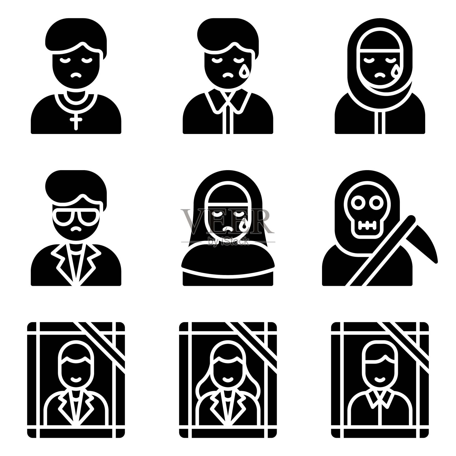 葬礼相关矢量图标设置5,固体风格插画图片素材