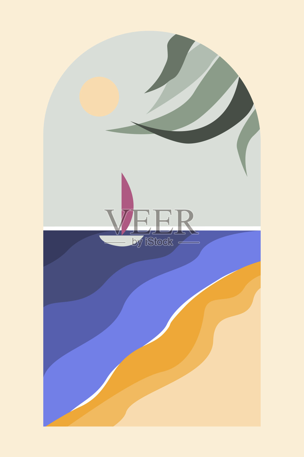 极简抽象的海景。矢量平面卡通插图插画图片素材