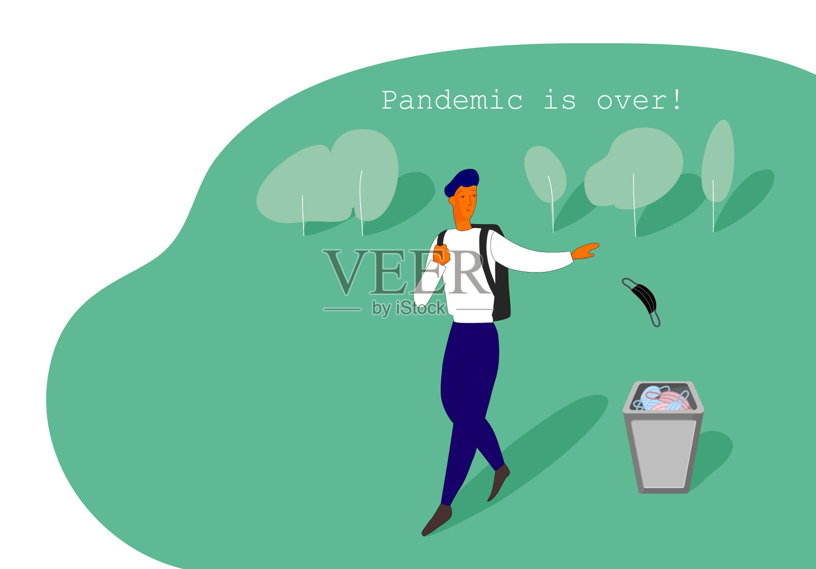 一边走一边扔出医用口罩插画图片素材