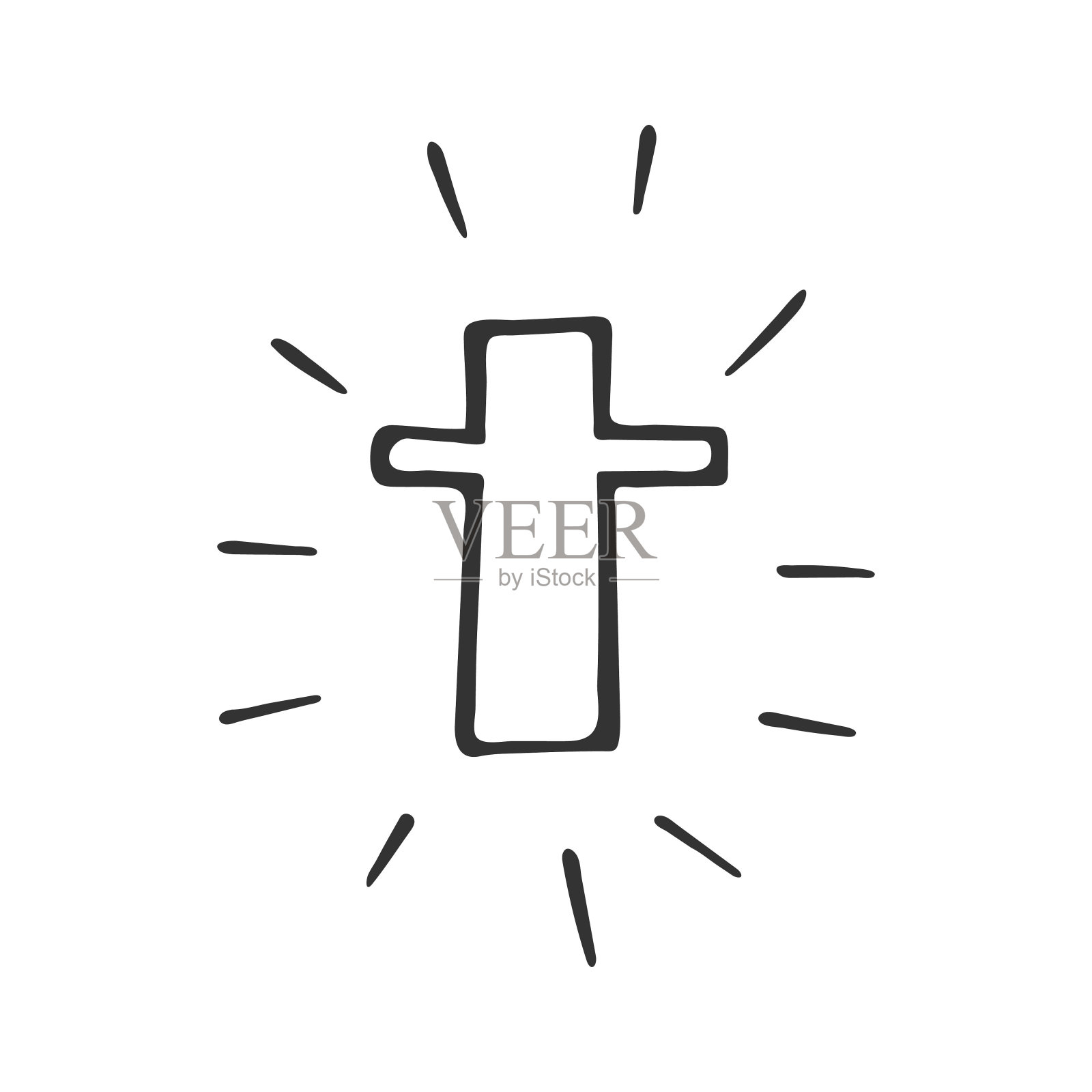 手绘基督教十字孤立在白色背景。宗教和基督教。基督教的象征。矢量图插画图片素材