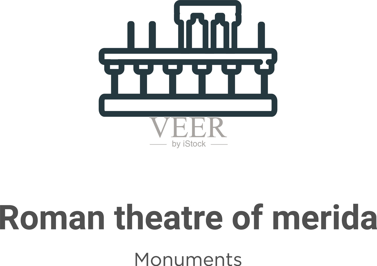 罗马剧院梅里达轮廓图标细线插画图片素材