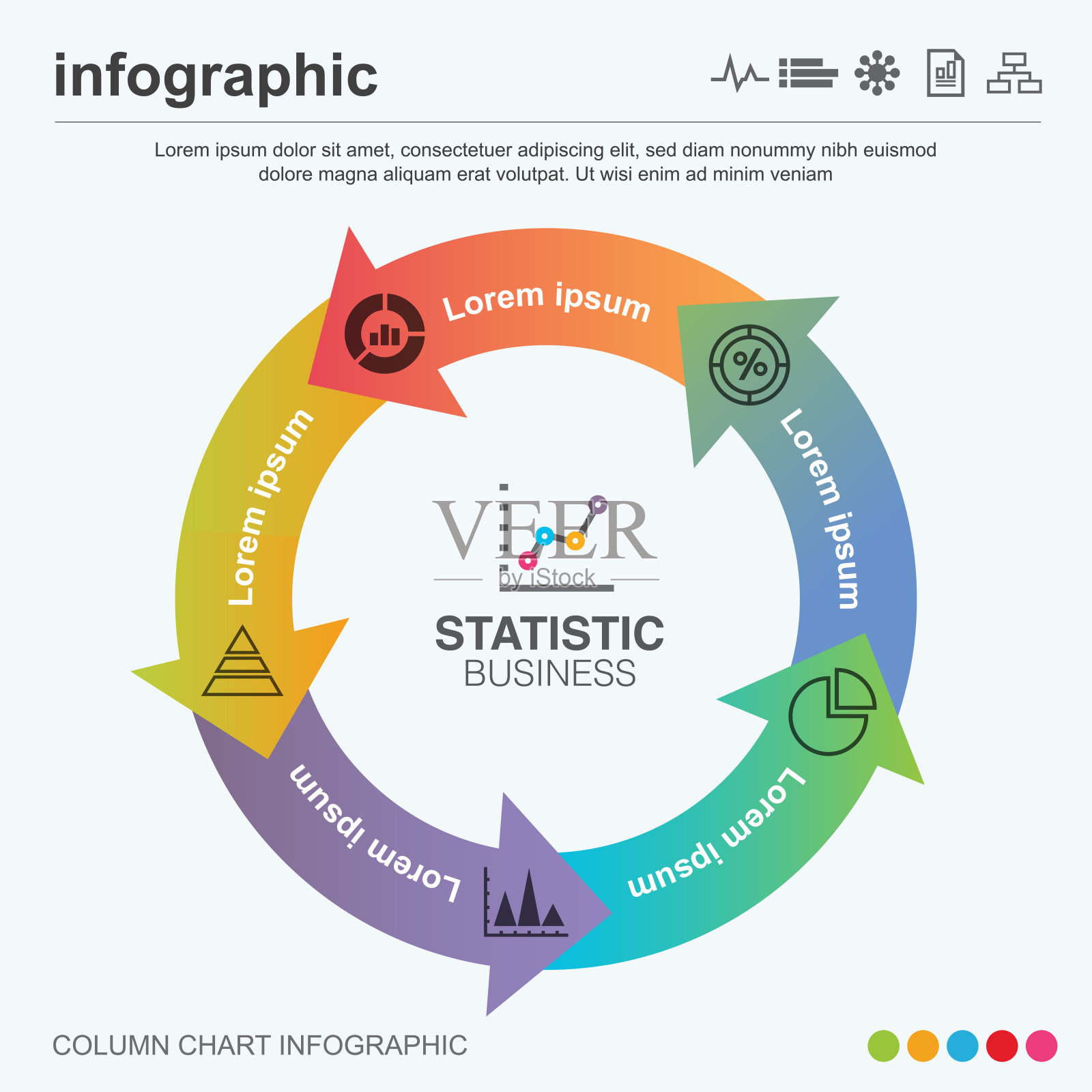 5个选项的商业信息图表模板设计。设计模板素材