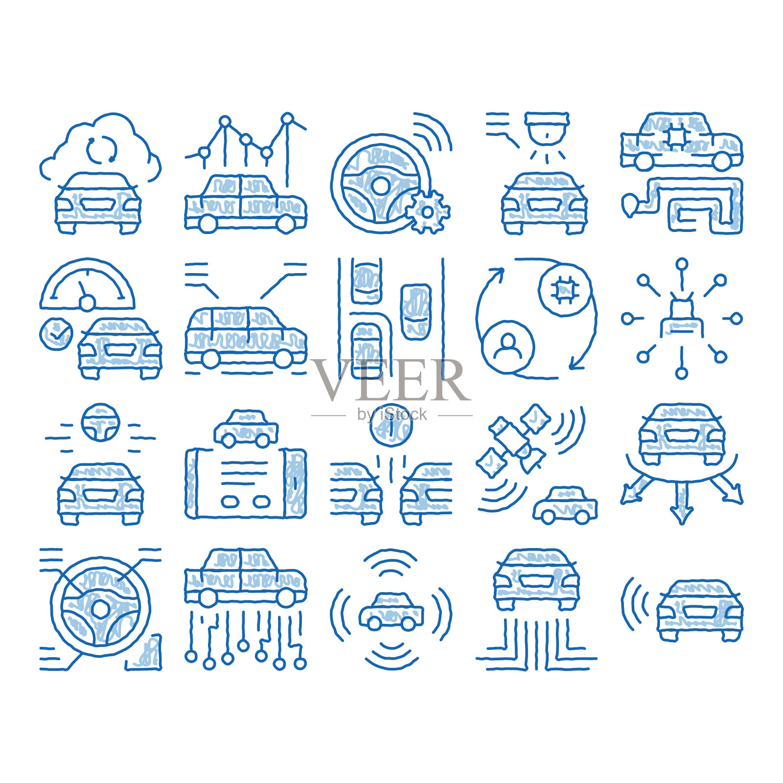 智能汽车技术图标手绘插图插画图片素材