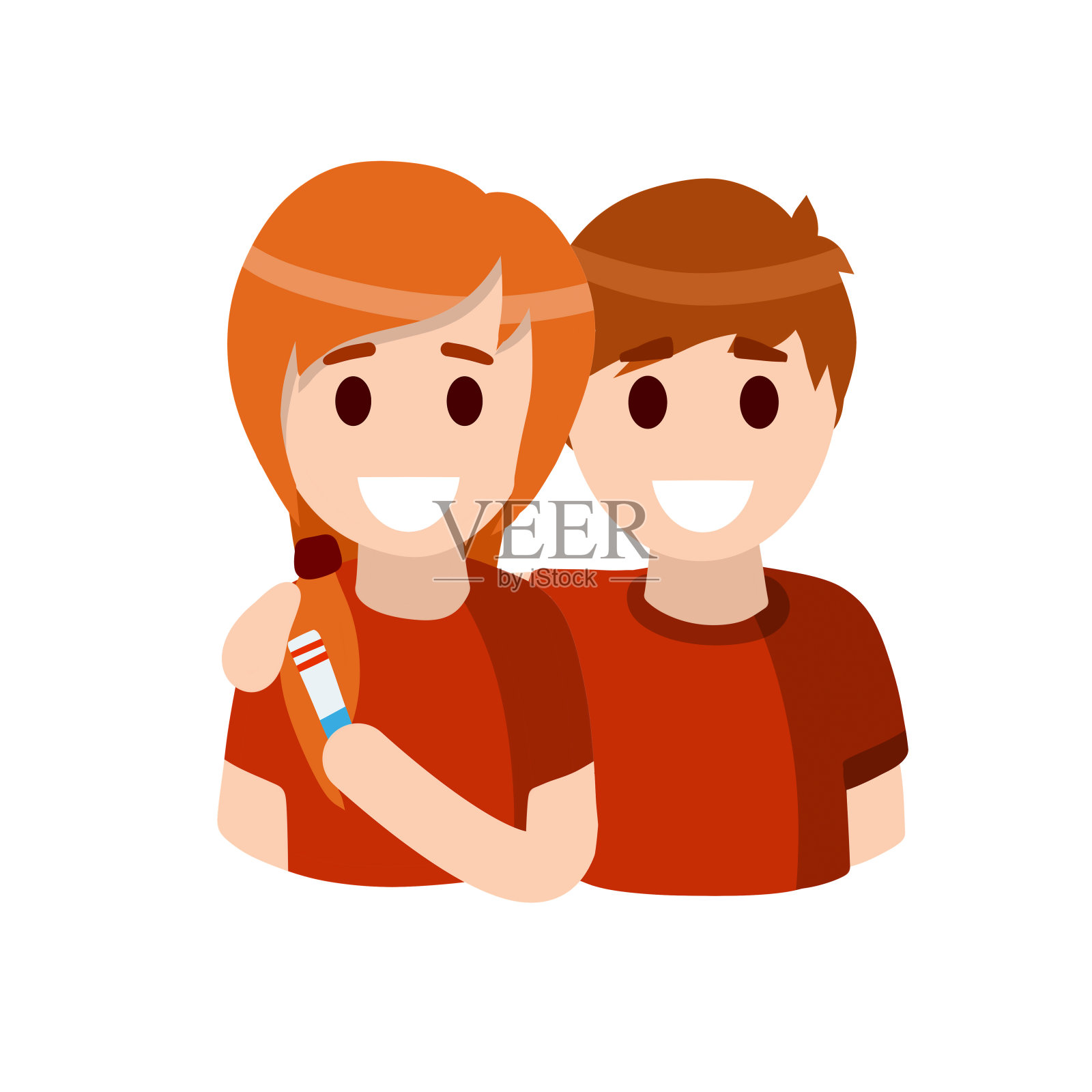 怀孕测试。年轻的家庭。快乐的男人和女人。带结果和两个条纹。丈夫拥抱妻子。平的卡通插图插画图片素材