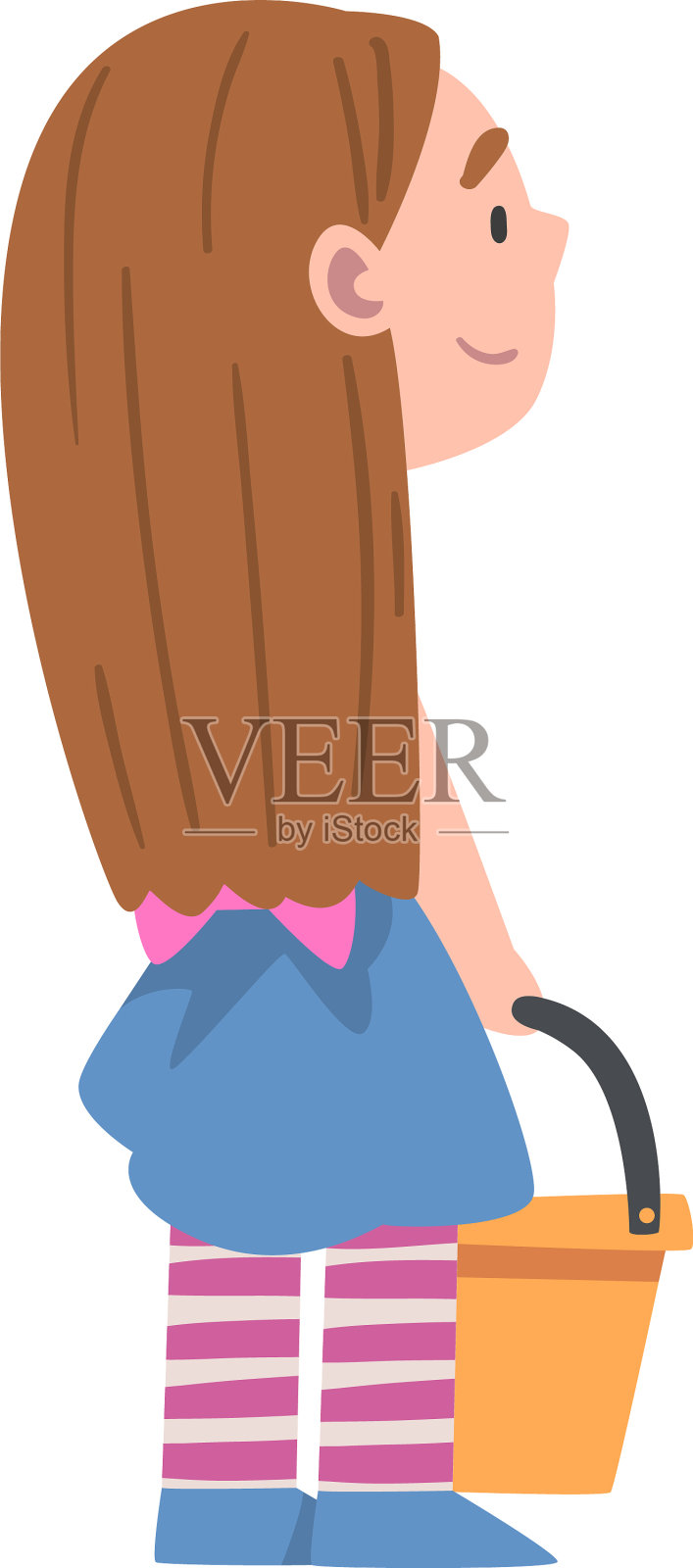 可爱的女孩,带着水桶小孩设计元素图片
