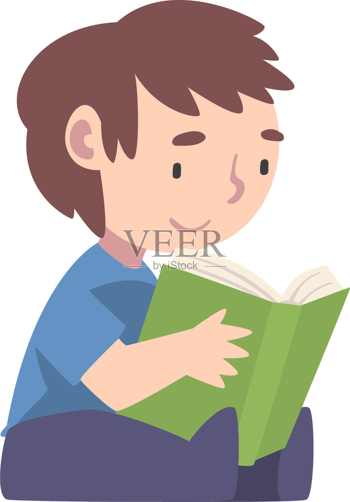 男孩坐在地板上读可爱的孩子设计元素图片