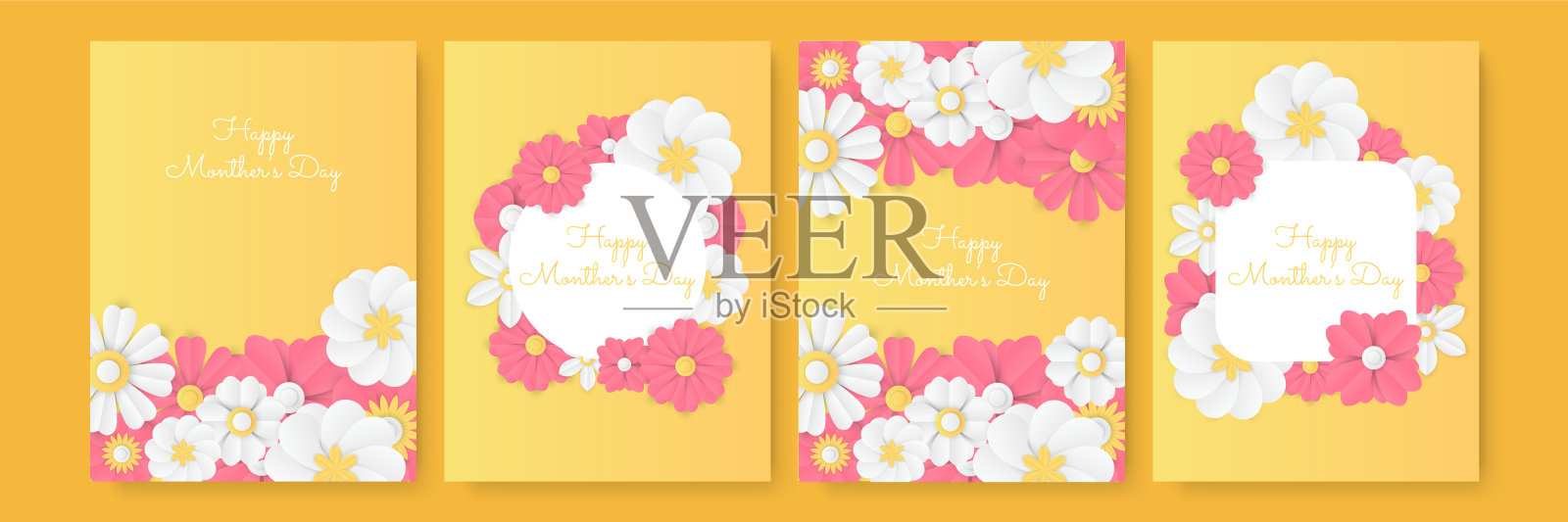 快乐的母亲的一天。明亮温柔的你好春天剪纸风格。鲜花盛开的贺卡。爱你与你的文本的地方。玫瑰,野花,夏季促销横幅,社交媒体模板设计模板素材