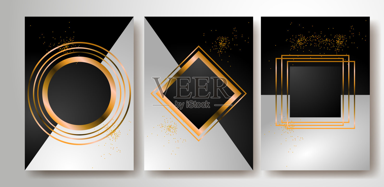 空白黑色、白色、圆形金色、方形抽象背景、框架矢量插图。豪华的设计插画图片素材