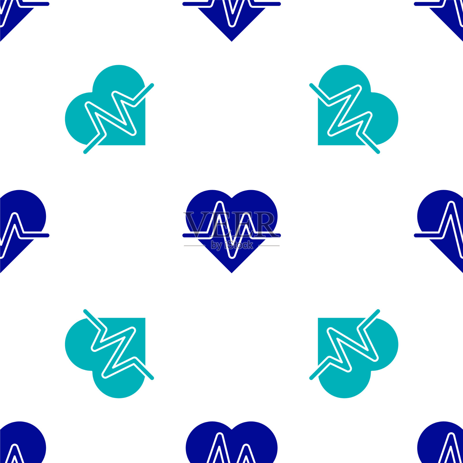 蓝色心率图标上隔离无缝图案插画图片素材