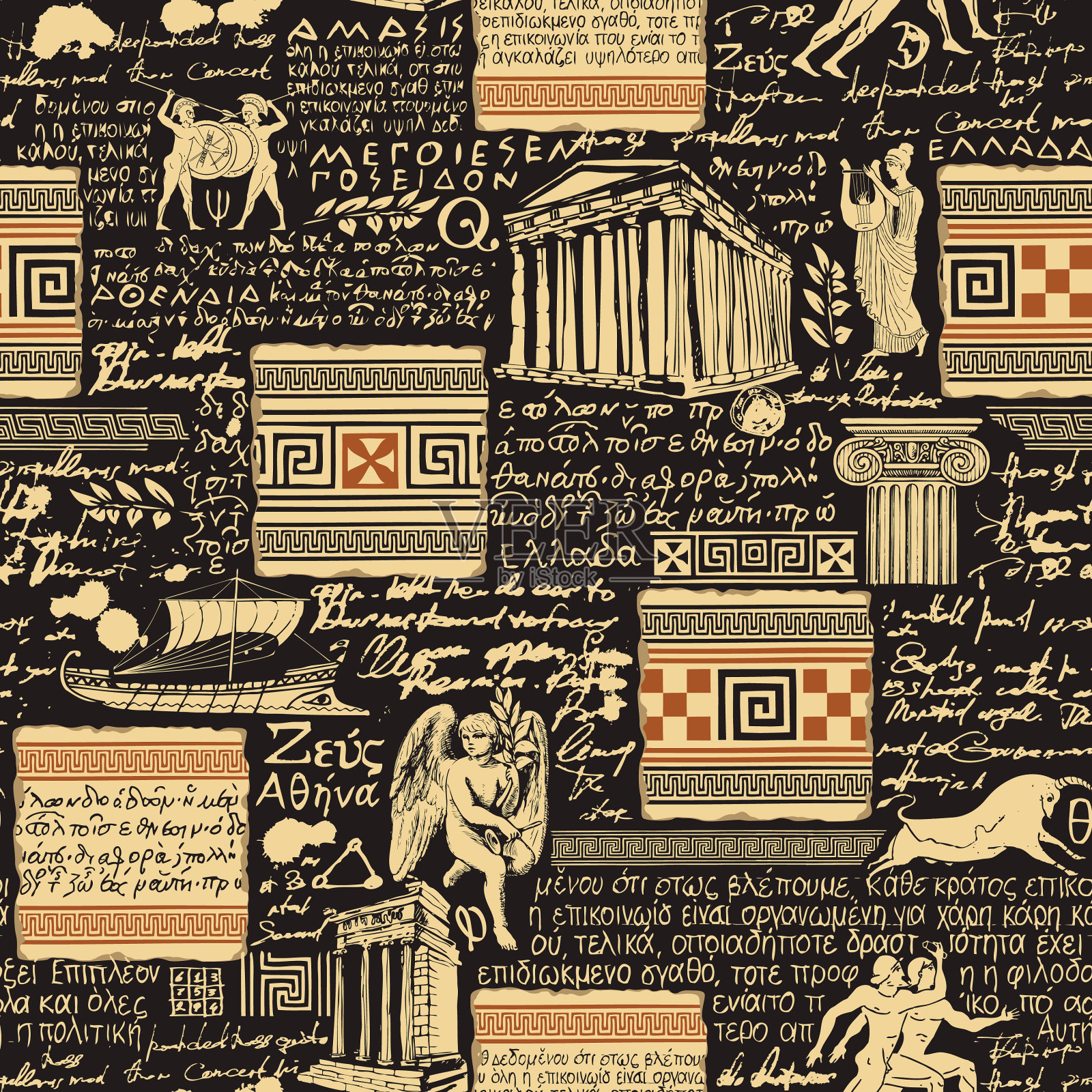 题材为古希腊无缝图案插画图片素材