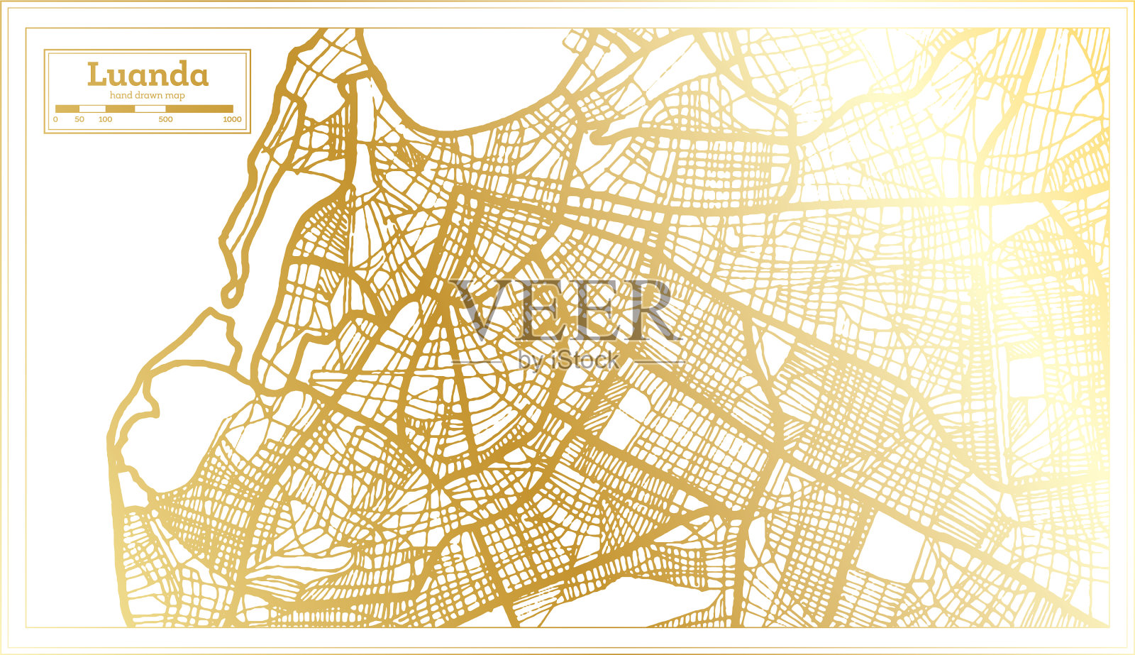 罗安达安哥拉城市地图以金色复古风格呈现插画图片素材
