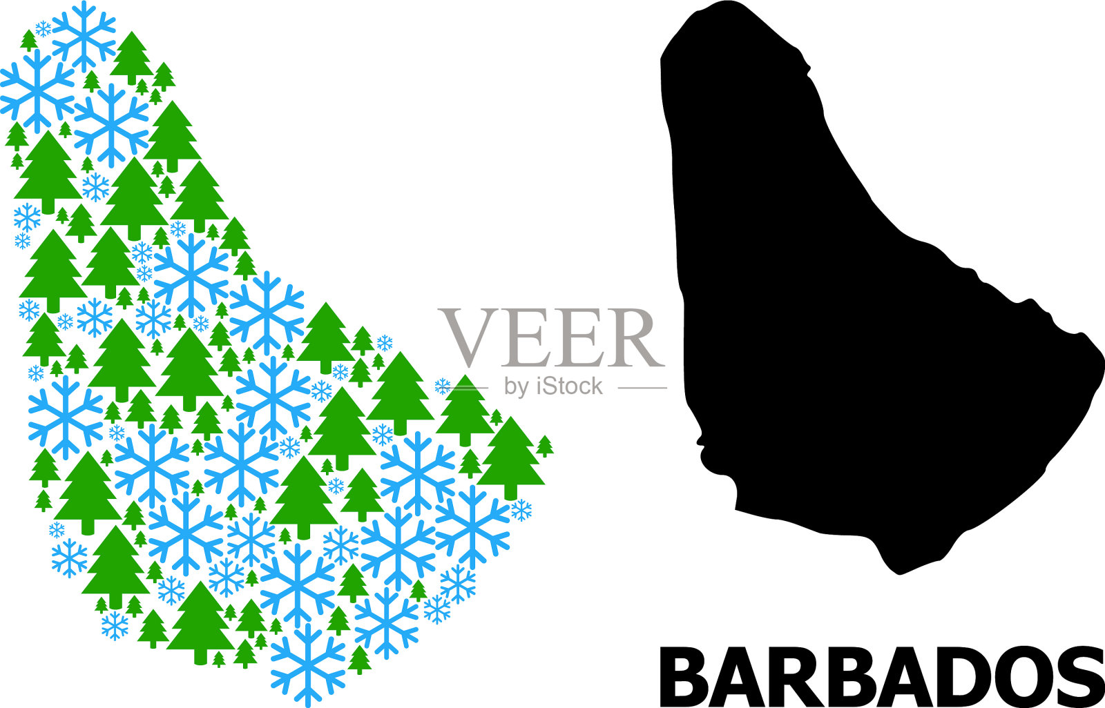 冬季马赛克地图巴巴多斯与雪和冷杉插画图片素材