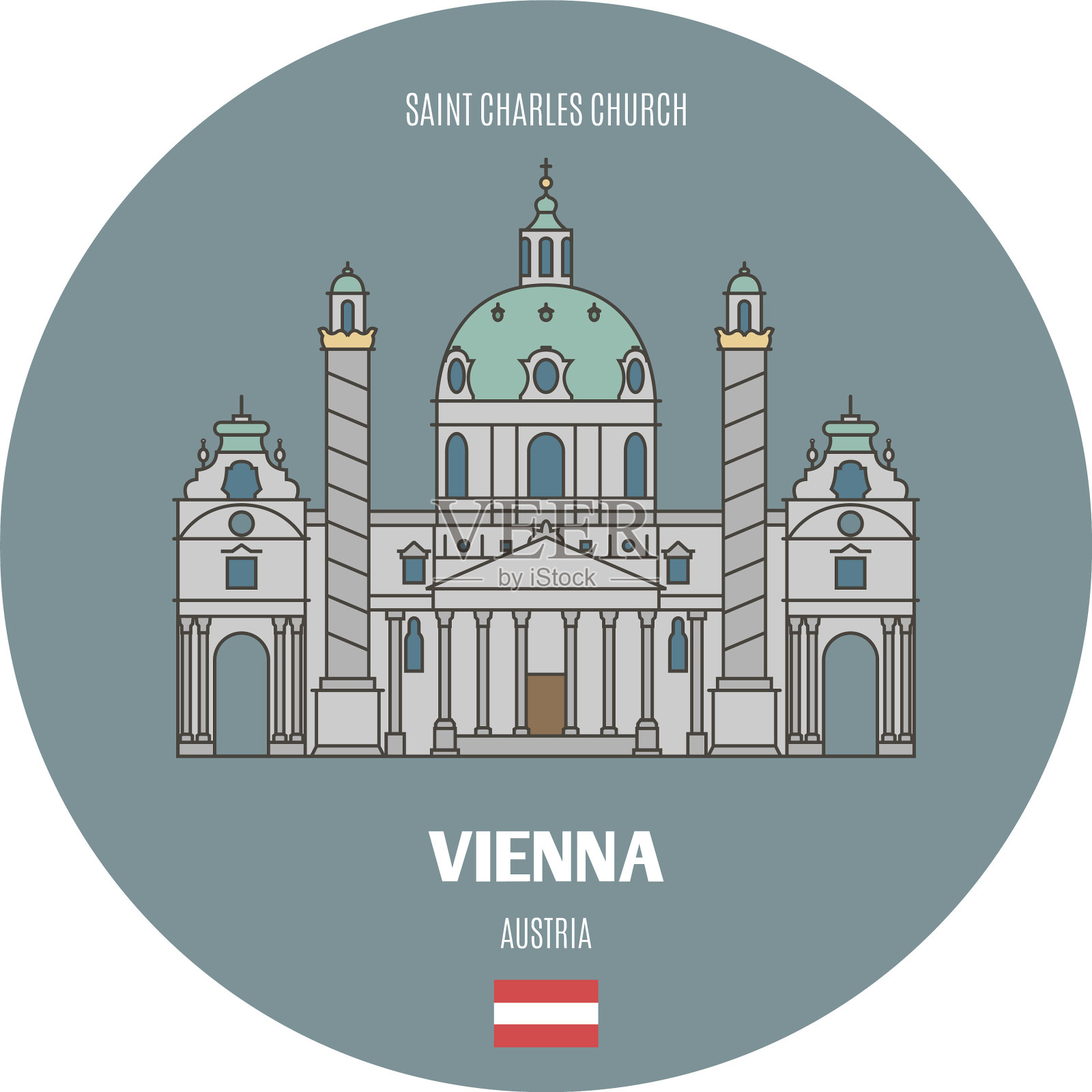 位于奥地利维也纳的圣查尔斯教堂插画图片素材