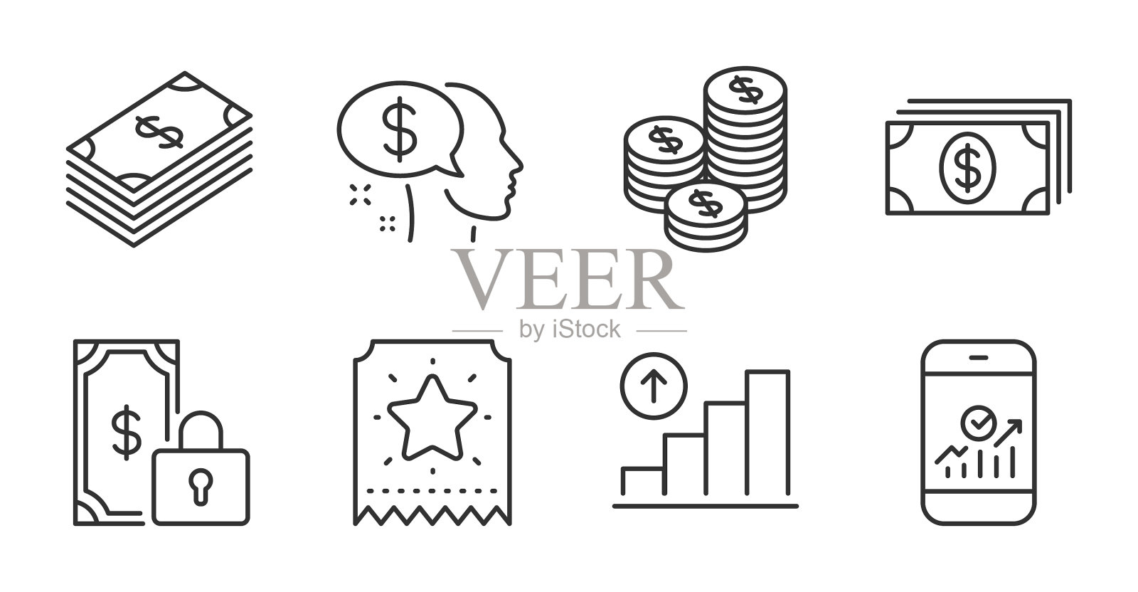 智能手机统计美元和忠诚票图标素材