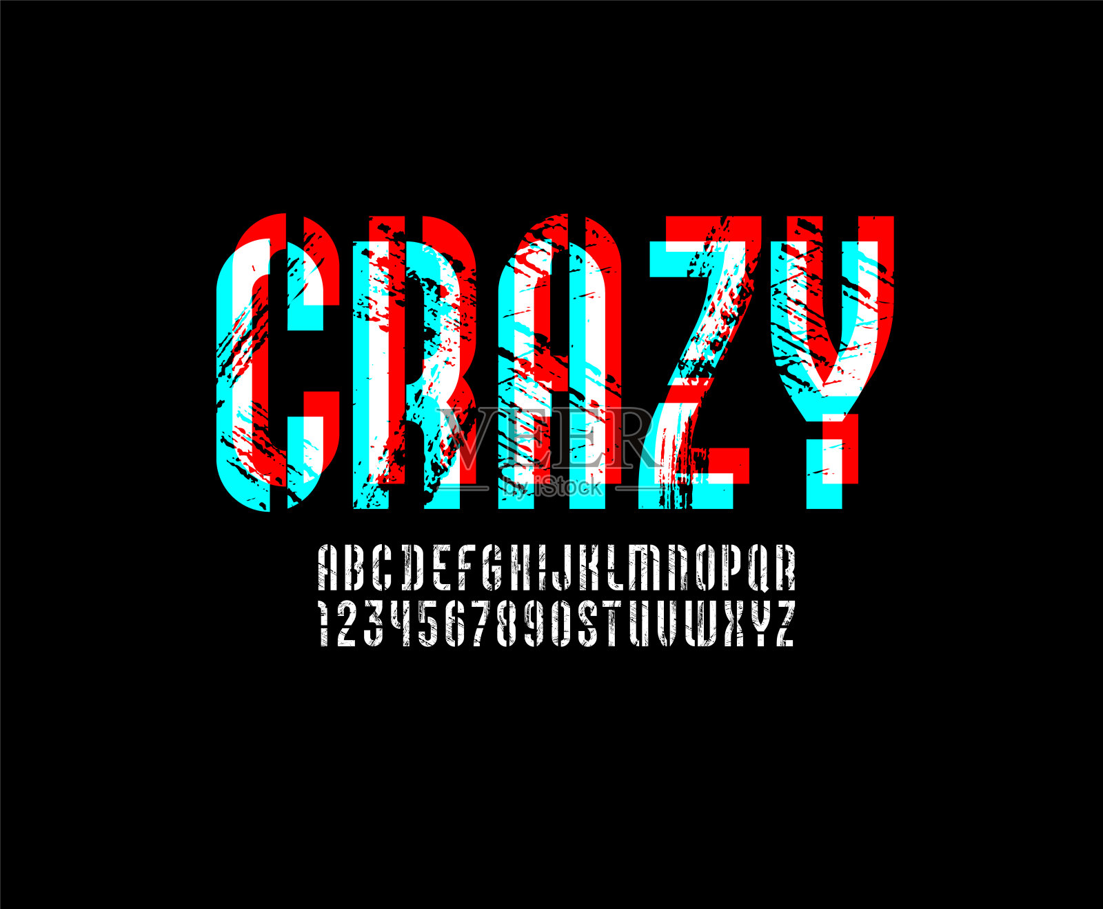 模板疯狂的字体,浓缩明亮的字母,字母和数字,矢量插图10EPS设计元素图片