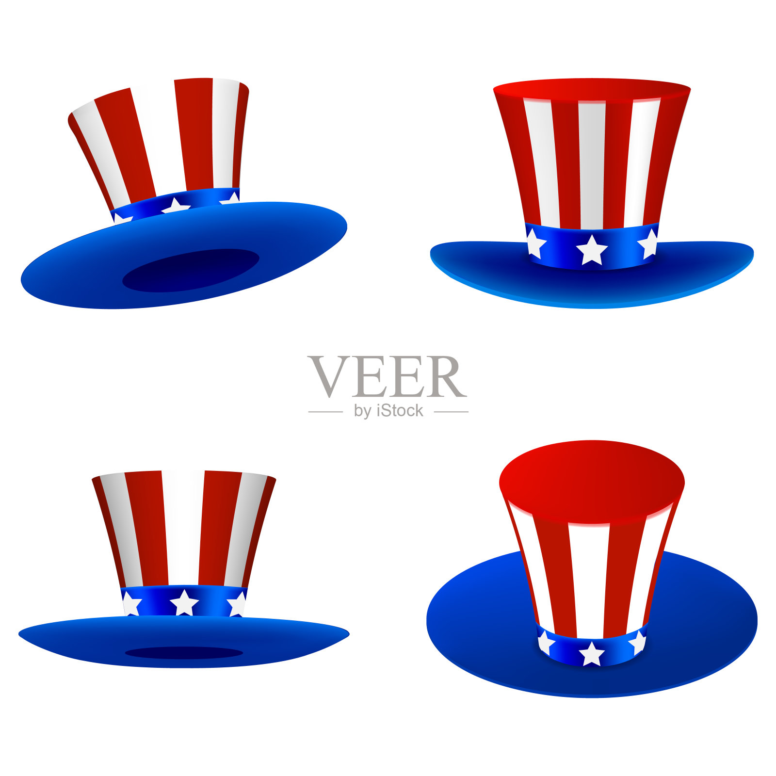 七月四日元素。一套孤立的美国独立帽。插画图片素材