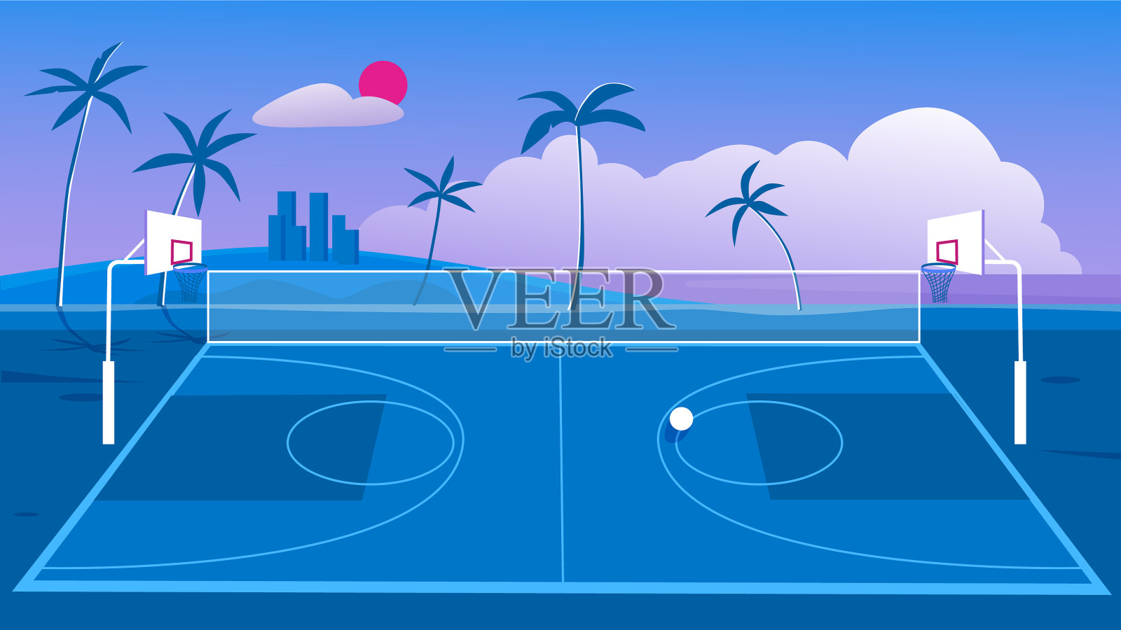篮球场城市街道户外操场插画图片素材