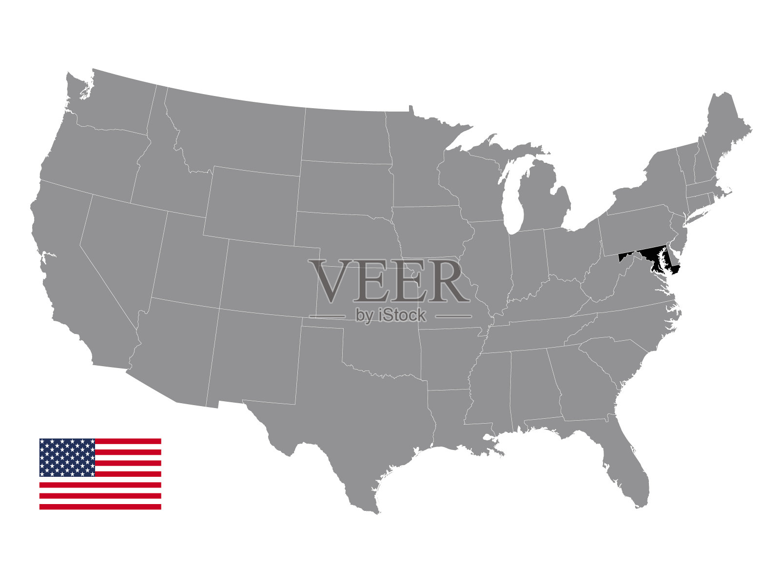 带有美国国旗的马里兰地图插画图片素材