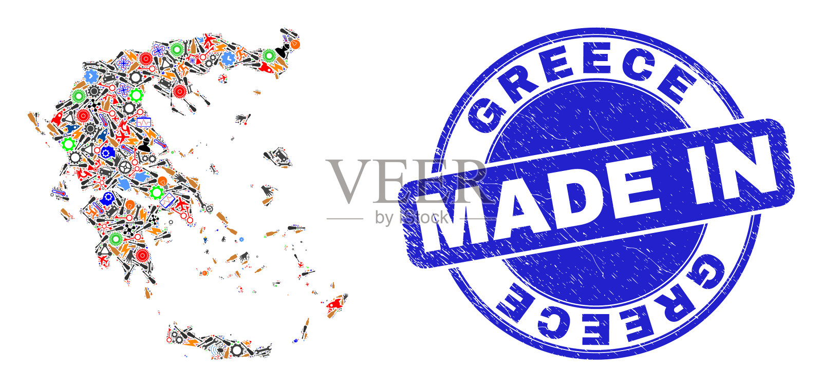 希腊地图和发展马赛克制作插画图片素材
