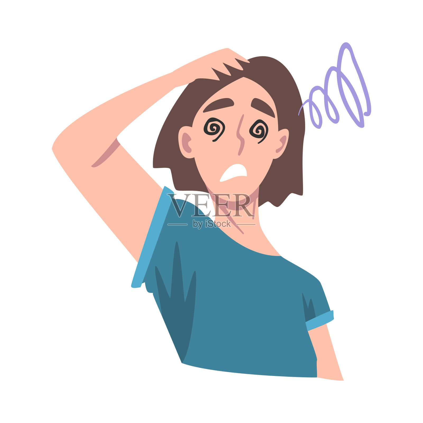 年轻女子患有眩晕,心脏中风症状卡通矢量插图插画图片素材