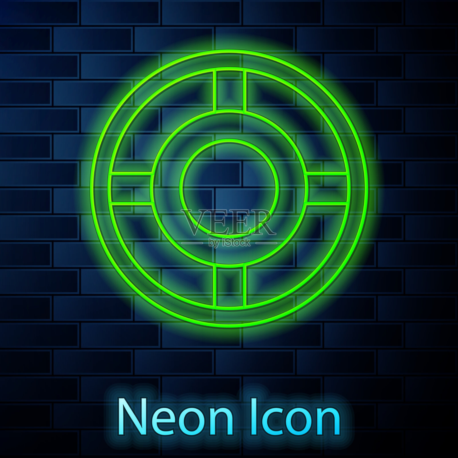 发光的霓虹灯线烟灰缸图标孤立在砖块上插画图片素材