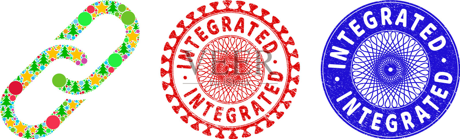 集成纹理密封和链马赛克的插画图片素材