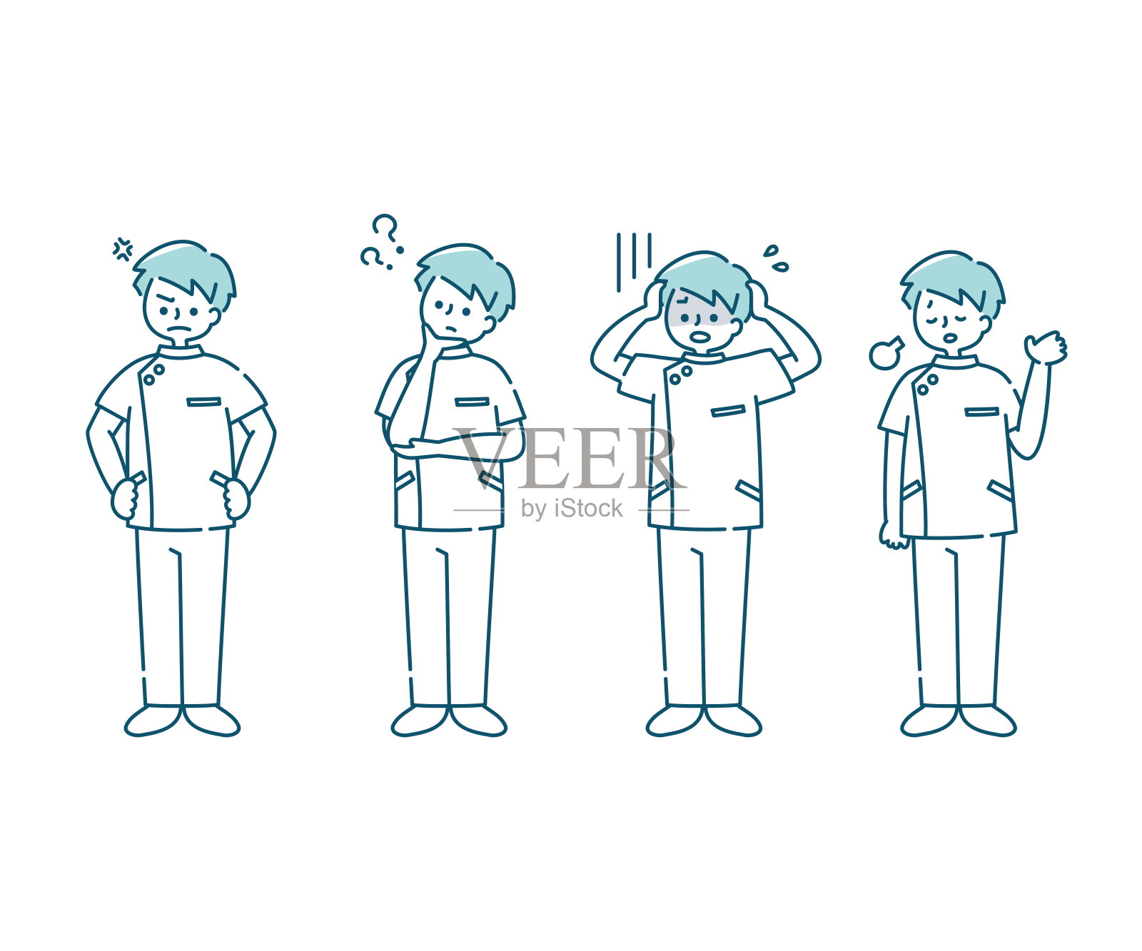 穿着白大褂的男护士的情绪表达(全身)插画图片素材