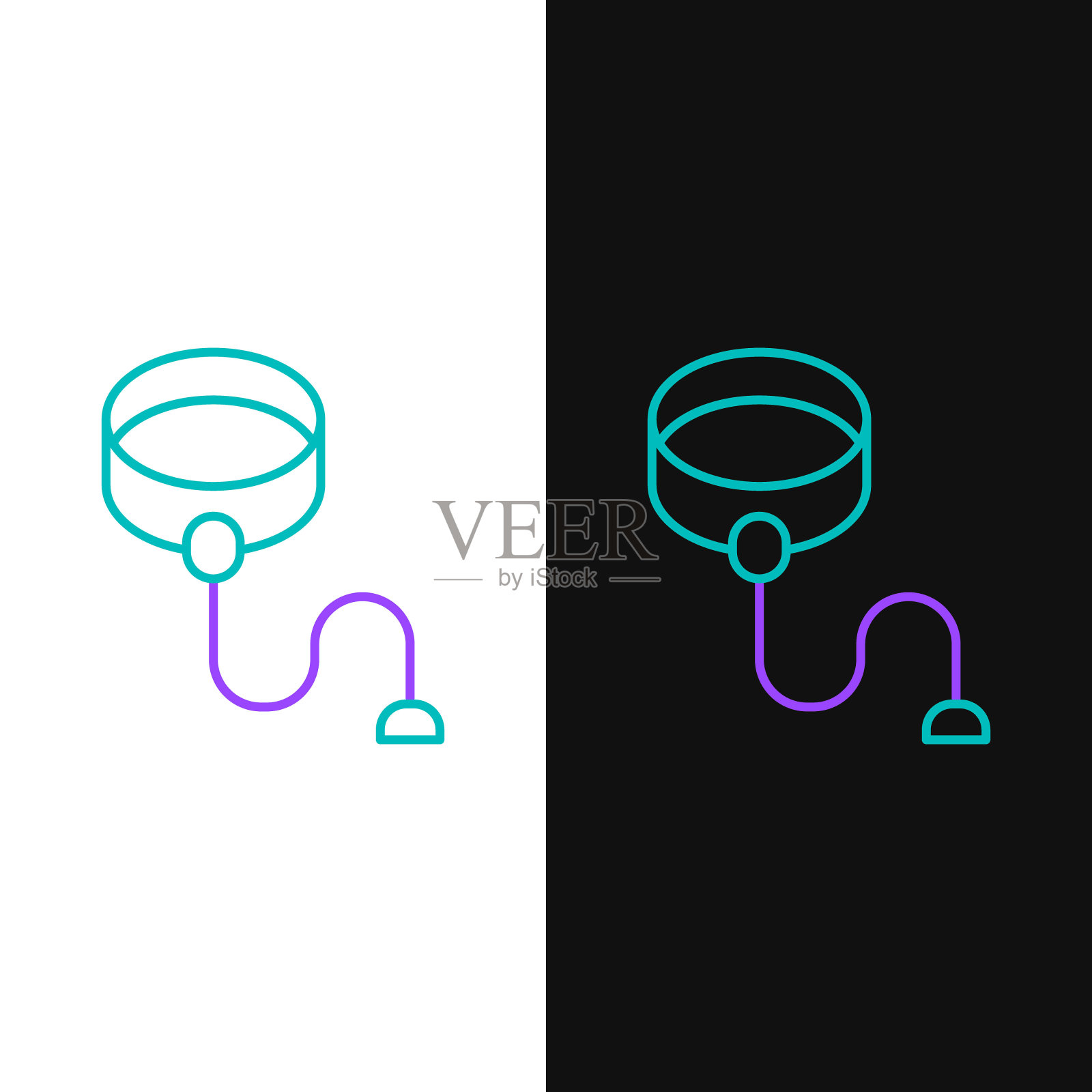线可伸缩绳带与钩环图标隔离在白色和黑色背景。宠物狗。户外散步的动物配件。色彩斑斓的轮廓的概念。向量插画图片素材
