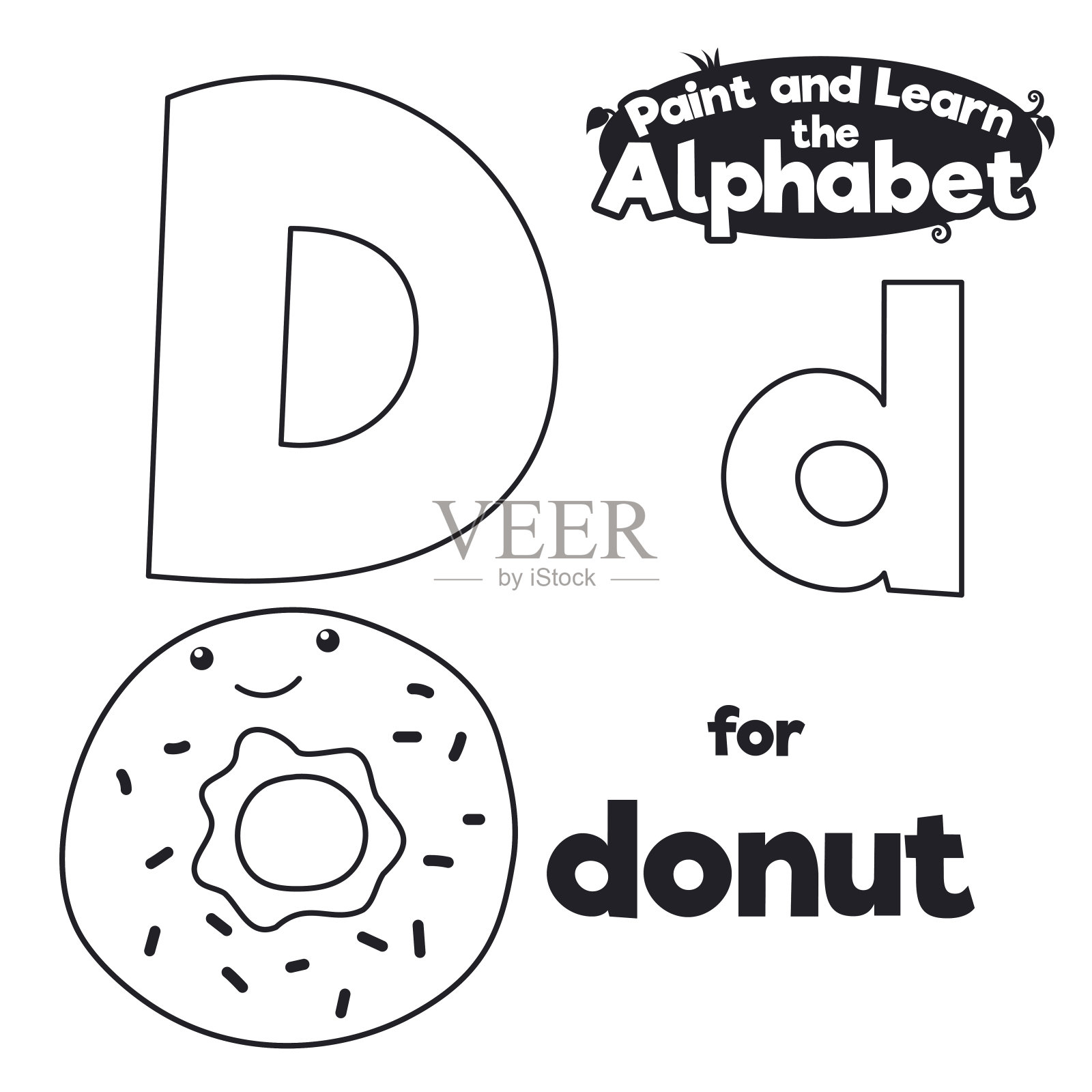 用字母D和甜甜圈给它上色插画图片素材