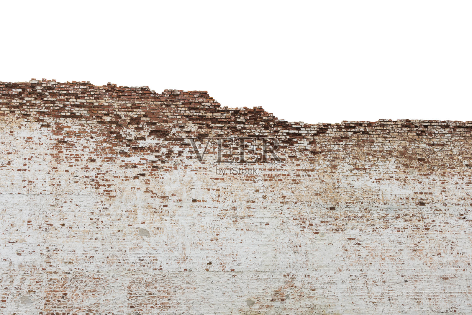 古老的砖墙。摧毁了公寓。孤立在白色背景上照片摄影图片