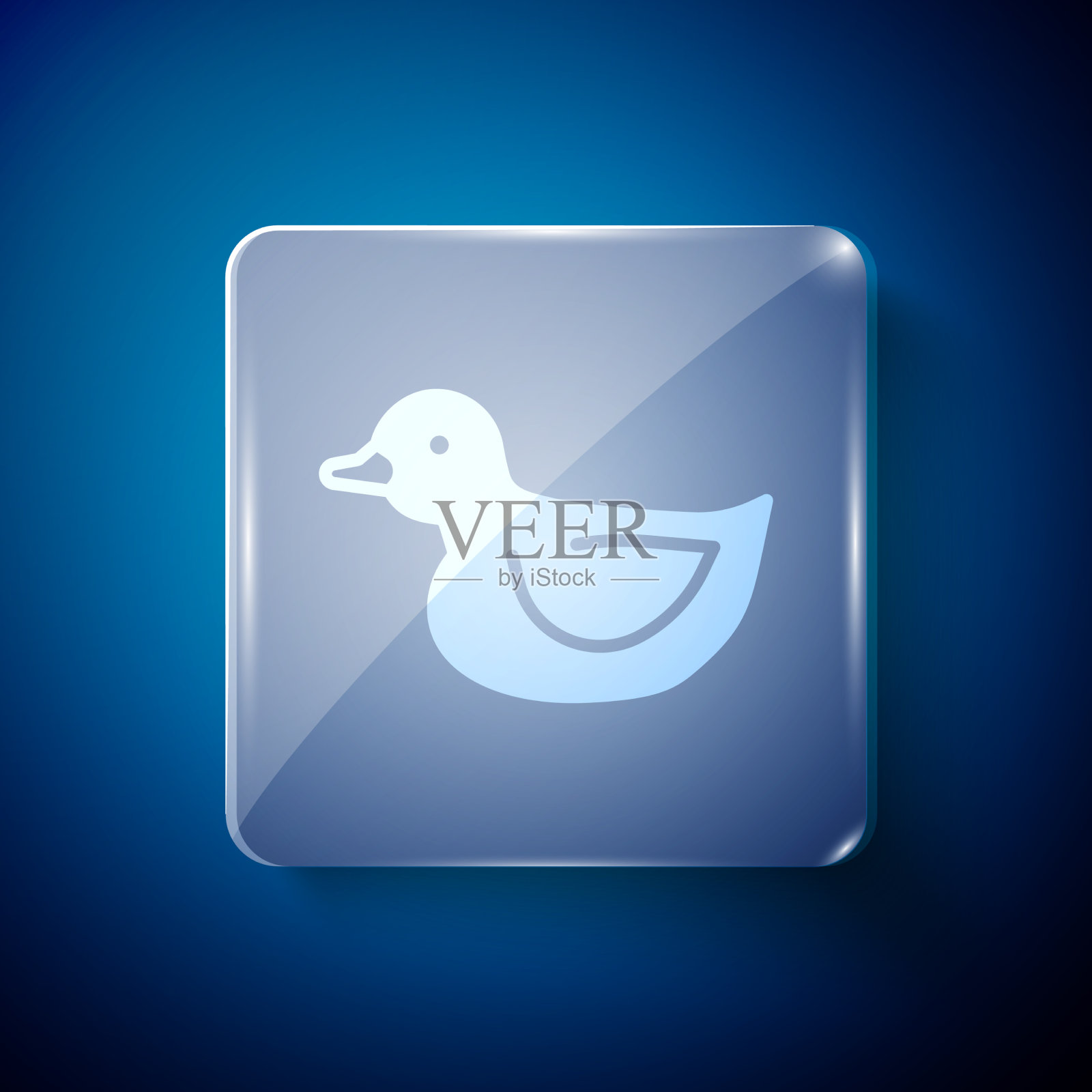 白色橡皮鸭图标孤立在蓝色背景图标素材