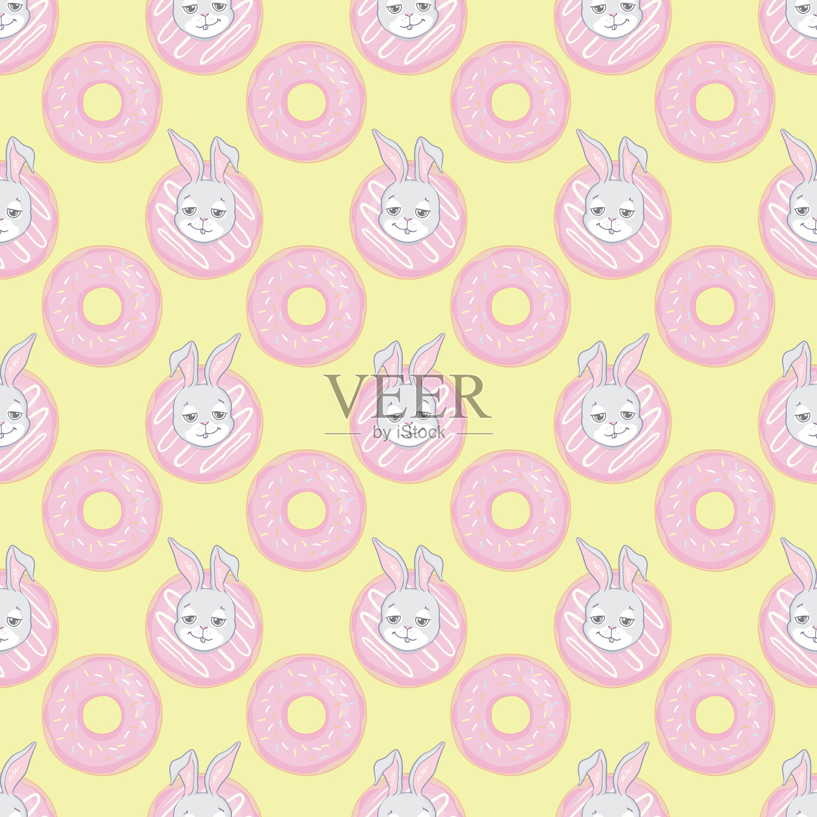 无缝图案与卡通可爱的兔子甜蜜插画图片素材
