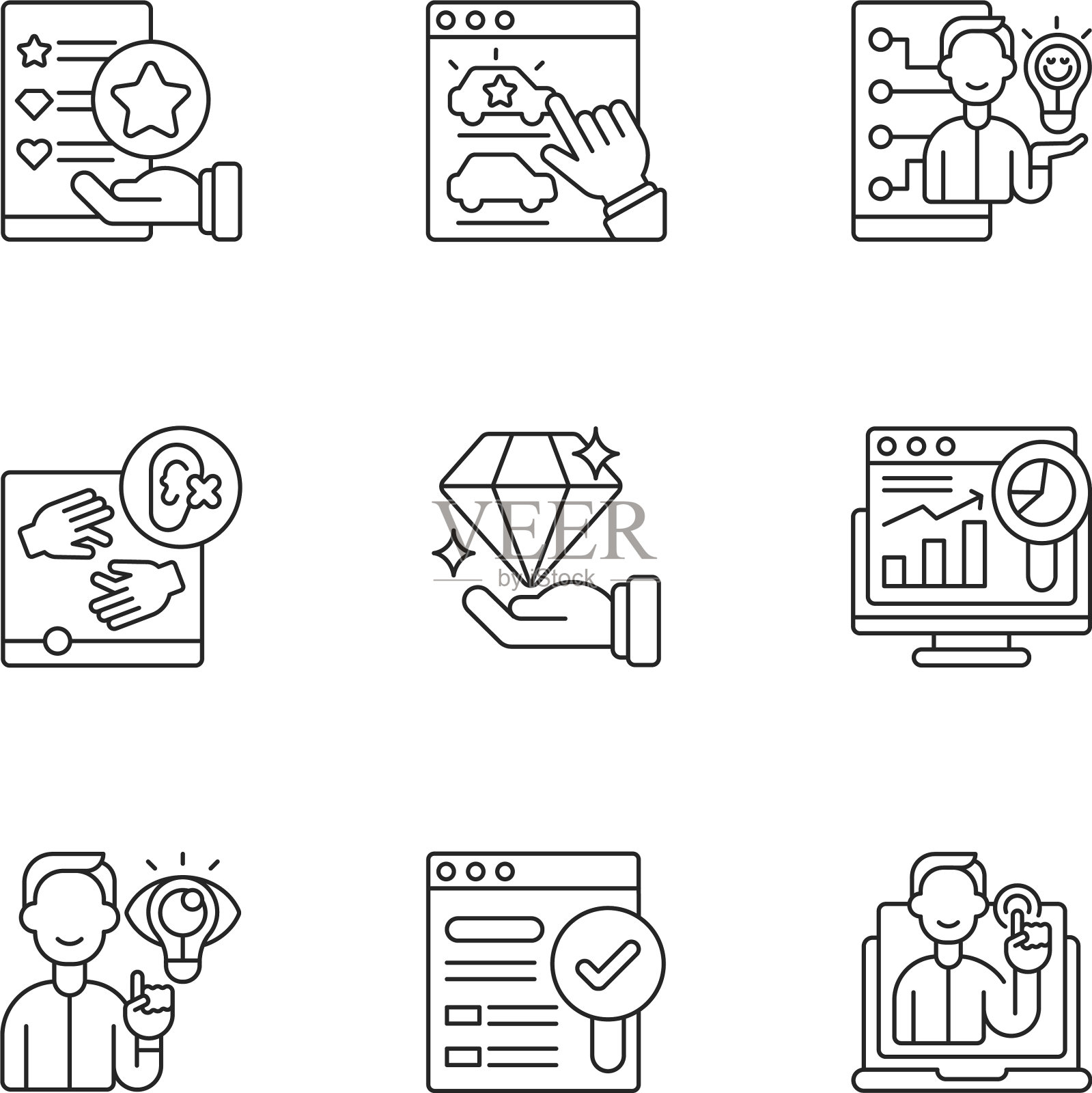 响应式网站设计线性图标集图标素材