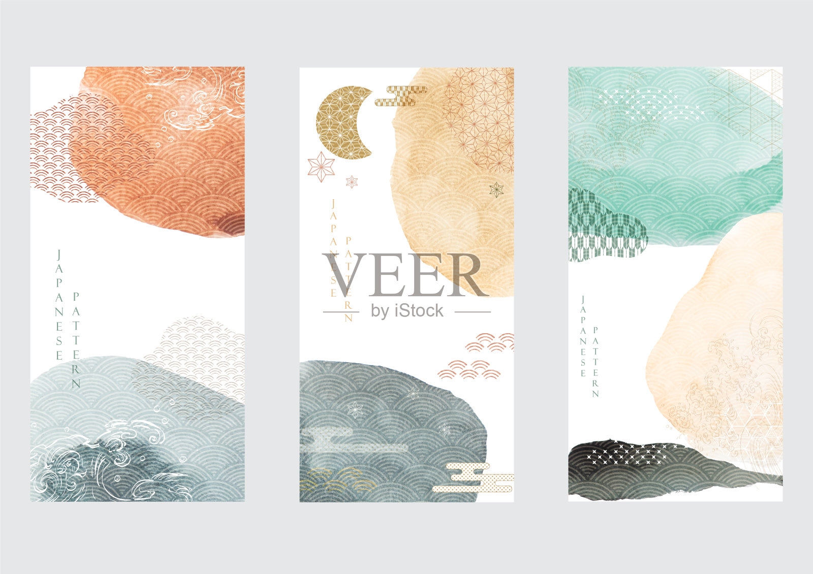 抽象景观背景与日本波浪插画图片素材