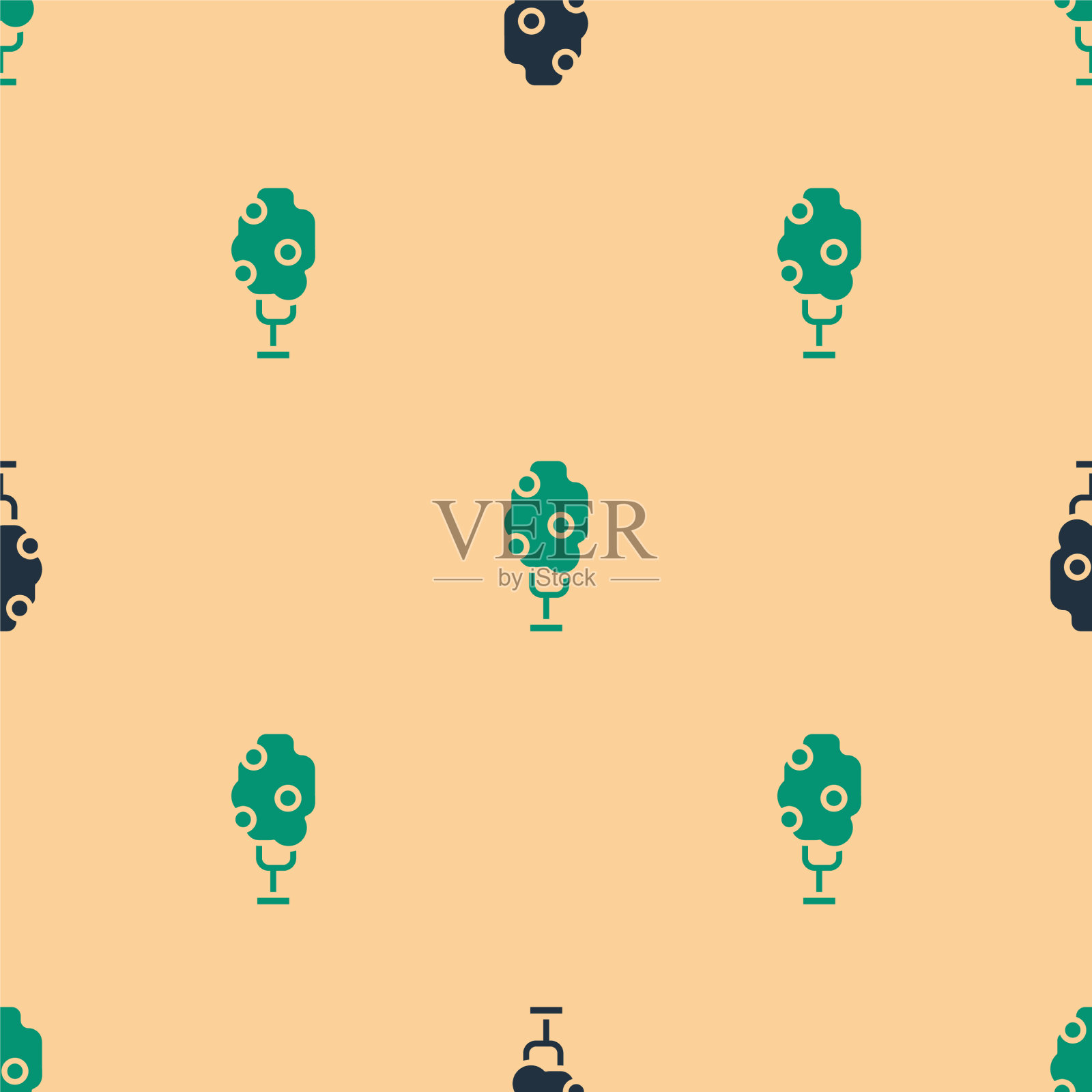 绿色和黑色树与苹果图标隔离插画图片素材