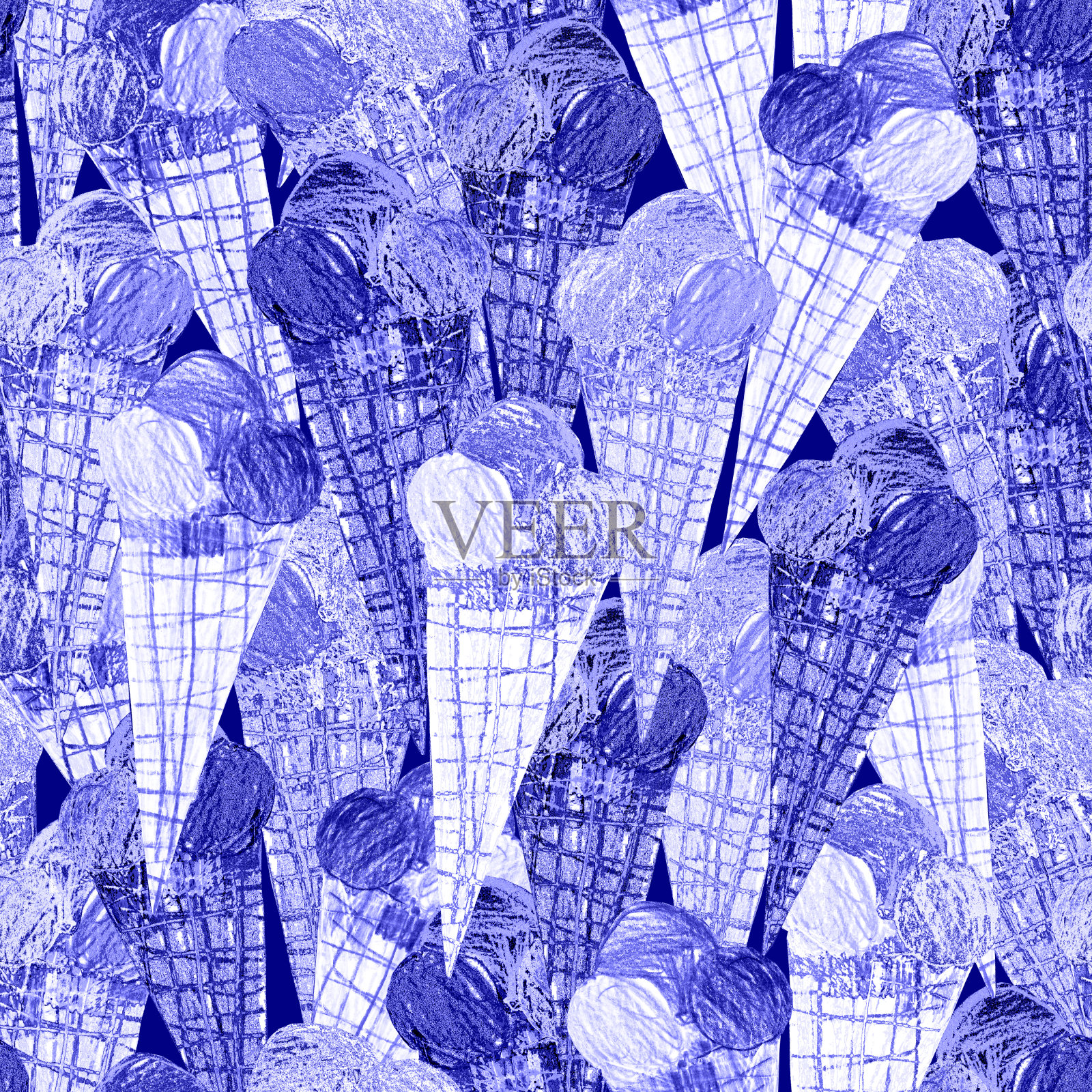 纹理无缝图案与冰淇淋手绘与铅笔纹理。插画图片素材