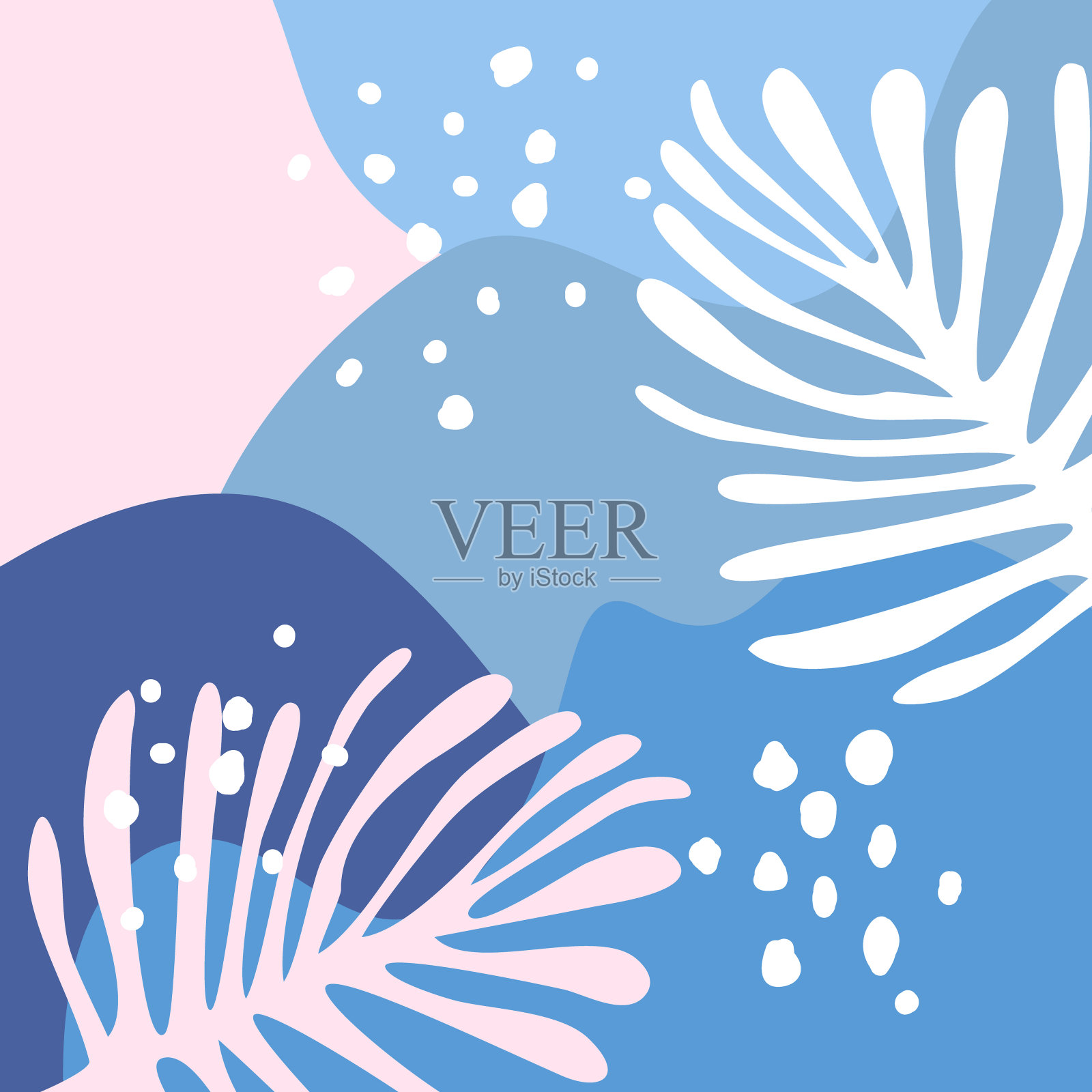 抽象艺术冬季圣诞寒冷季节背景与波浪流体形状树叶雪,时尚的现代艺术纹理在阴影的蓝色,矢量插图图形插画图片素材