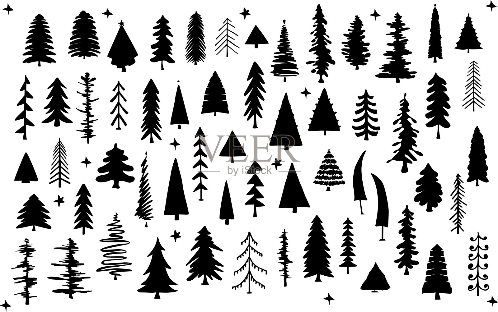 各种剪影松树设置,孤立矢量插图图形收集插画图片素材