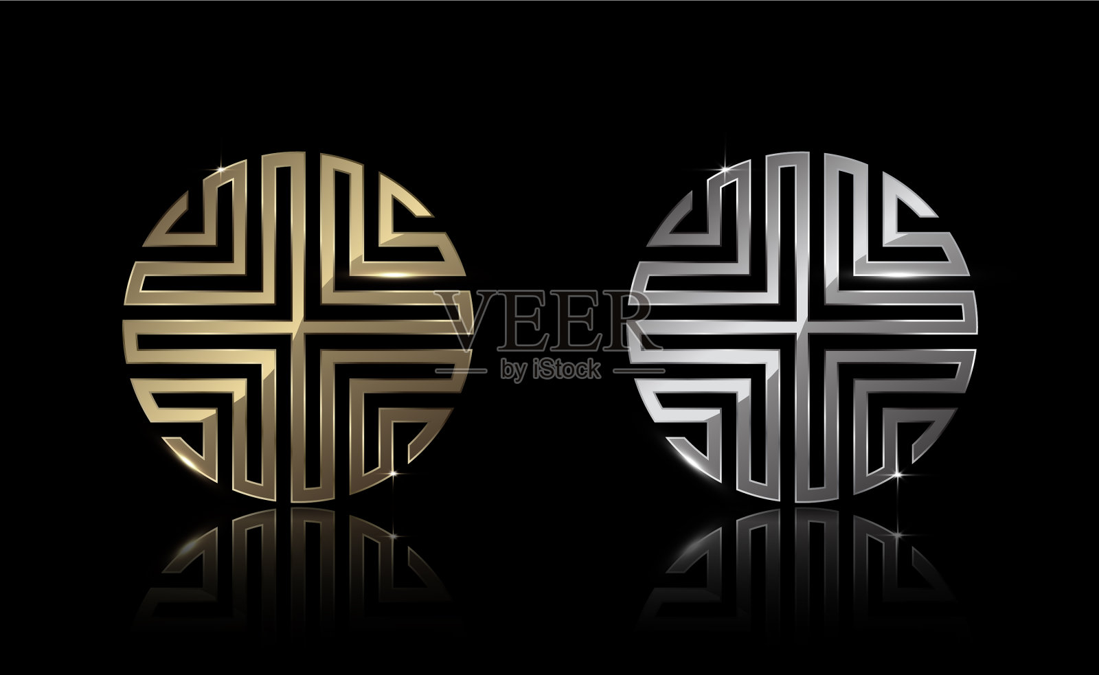 金和银的圆形插画图片素材